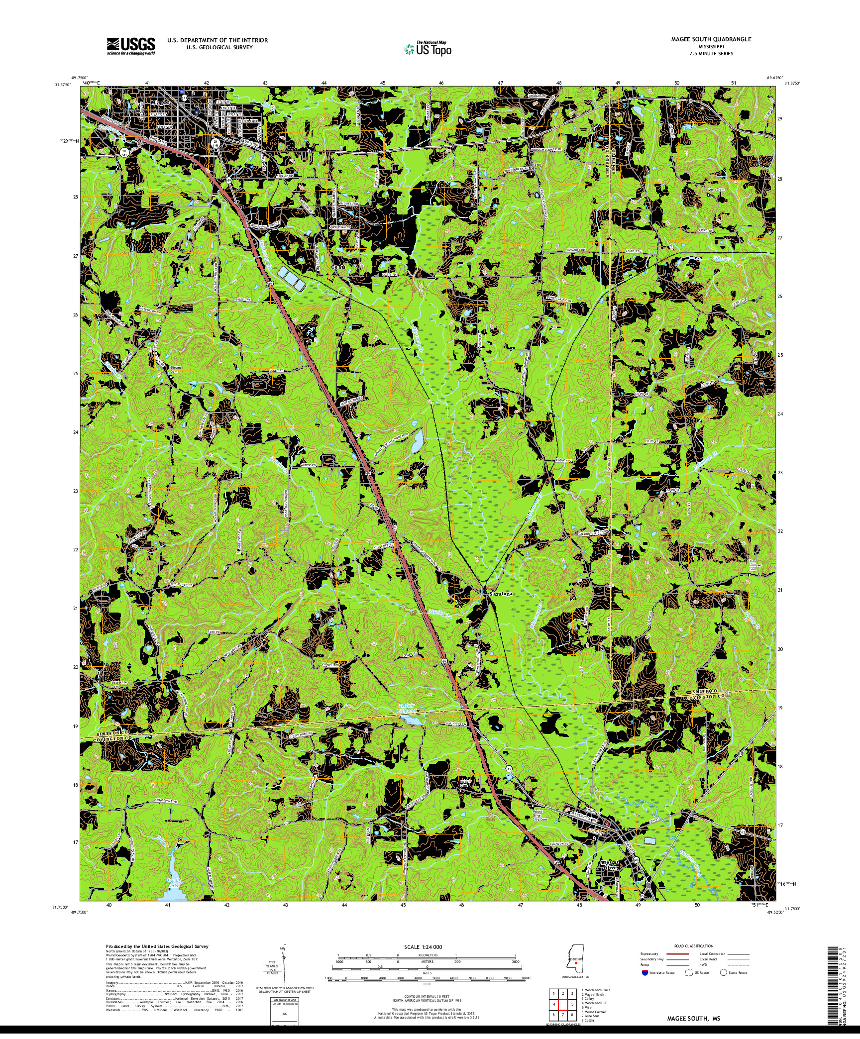 USGS US TOPO 7.5-MINUTE MAP FOR MAGEE SOUTH, MS 2018