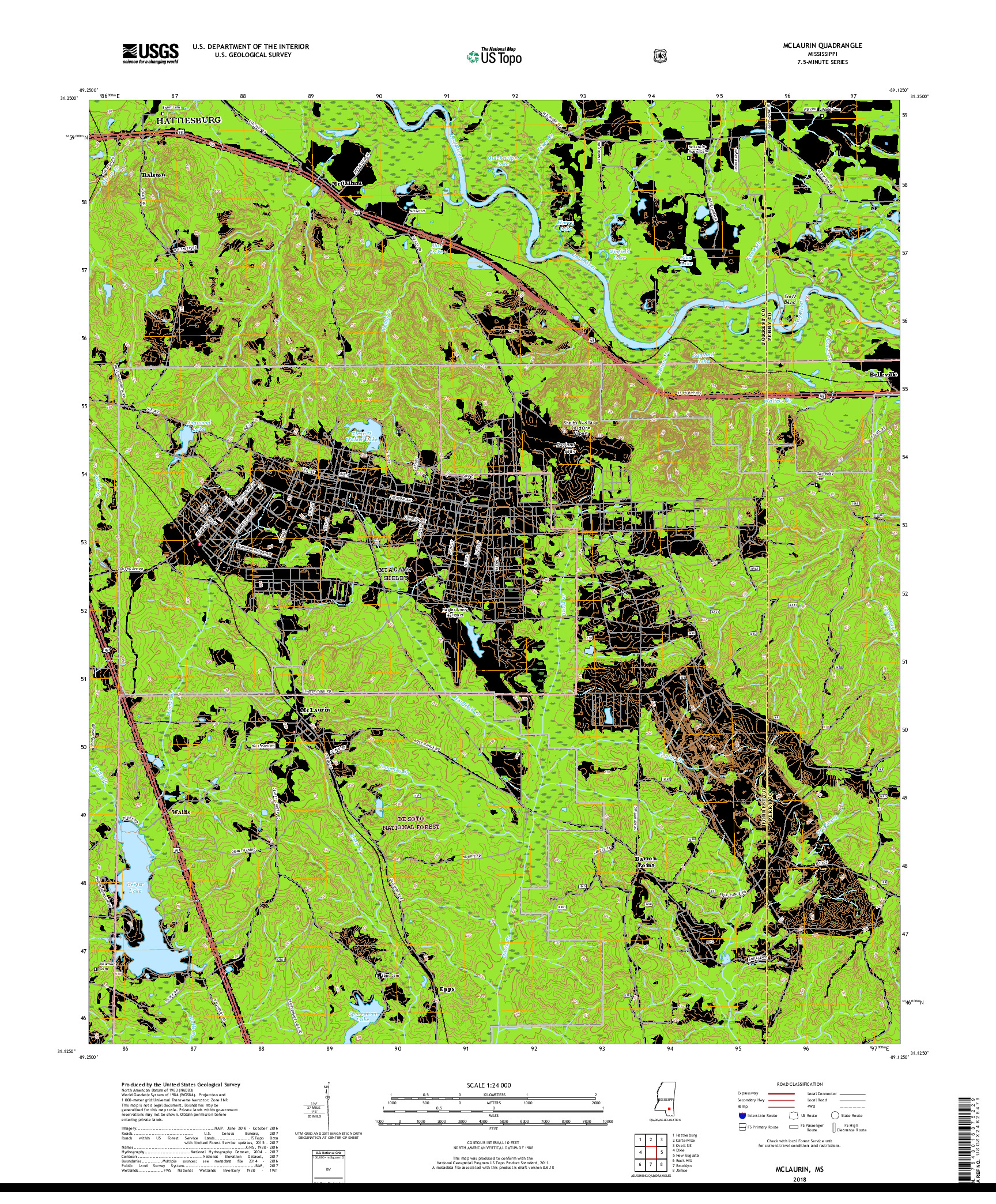 USGS US TOPO 7.5-MINUTE MAP FOR MCLAURIN, MS 2018