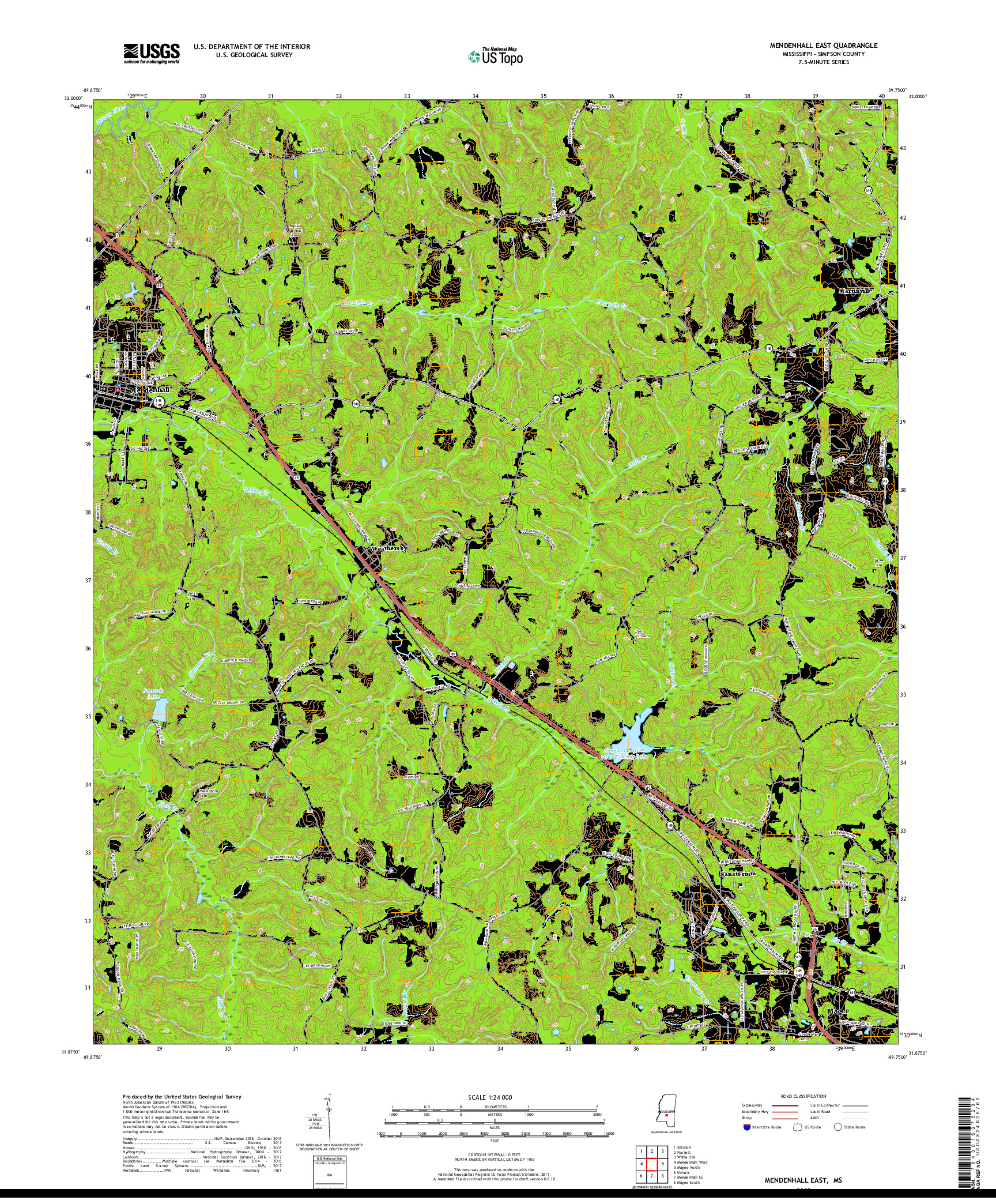 USGS US TOPO 7.5-MINUTE MAP FOR MENDENHALL EAST, MS 2018