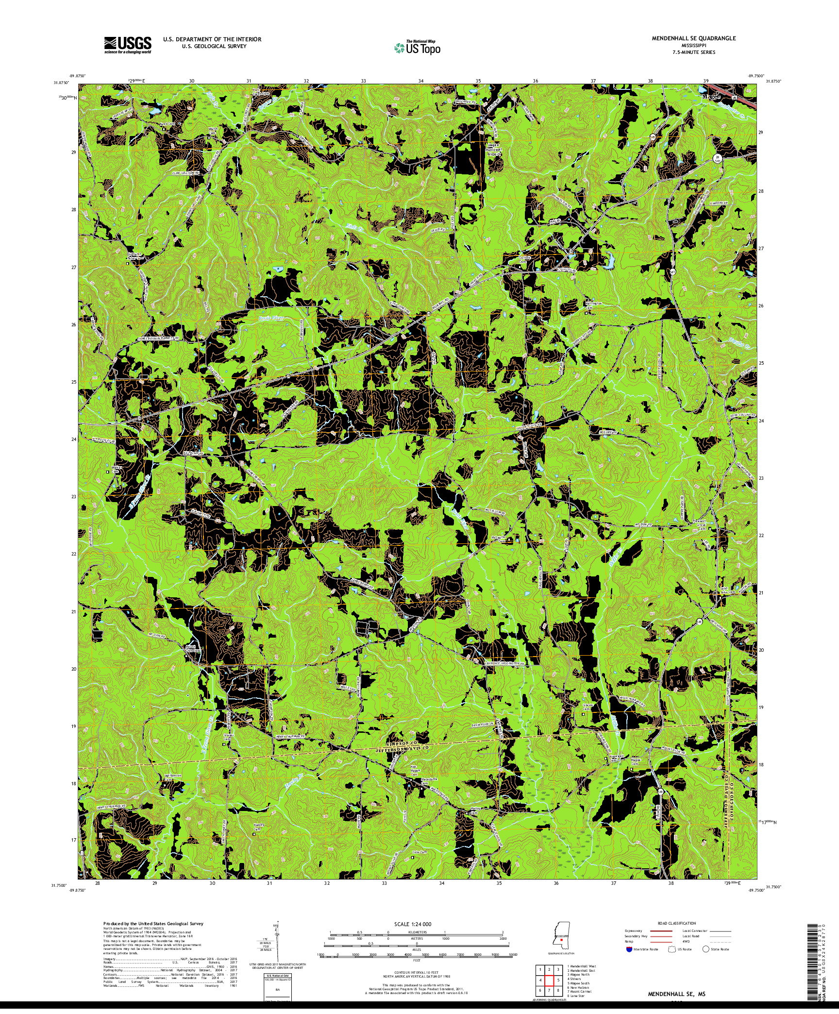 USGS US TOPO 7.5-MINUTE MAP FOR MENDENHALL SE, MS 2018