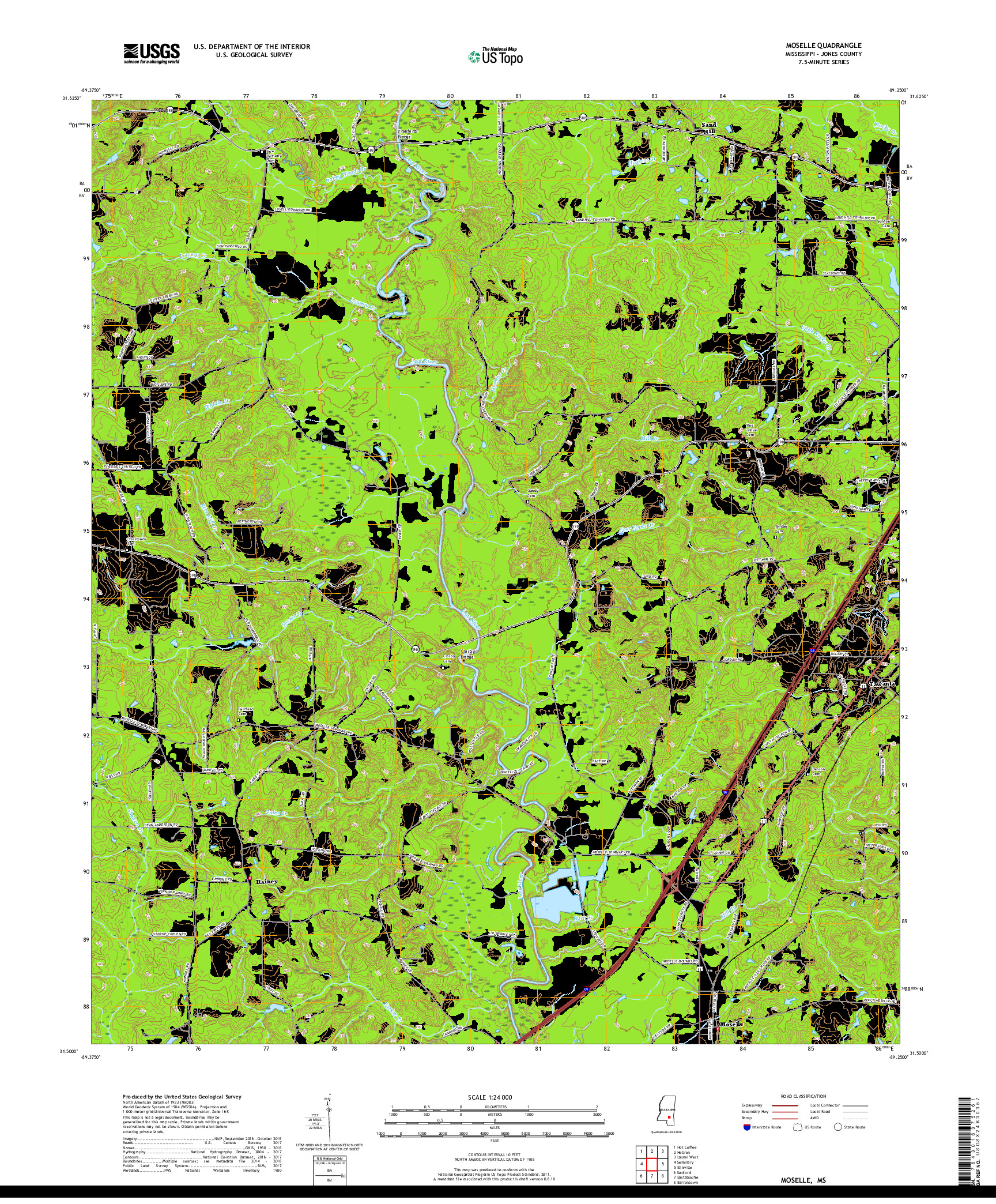 USGS US TOPO 7.5-MINUTE MAP FOR MOSELLE, MS 2018