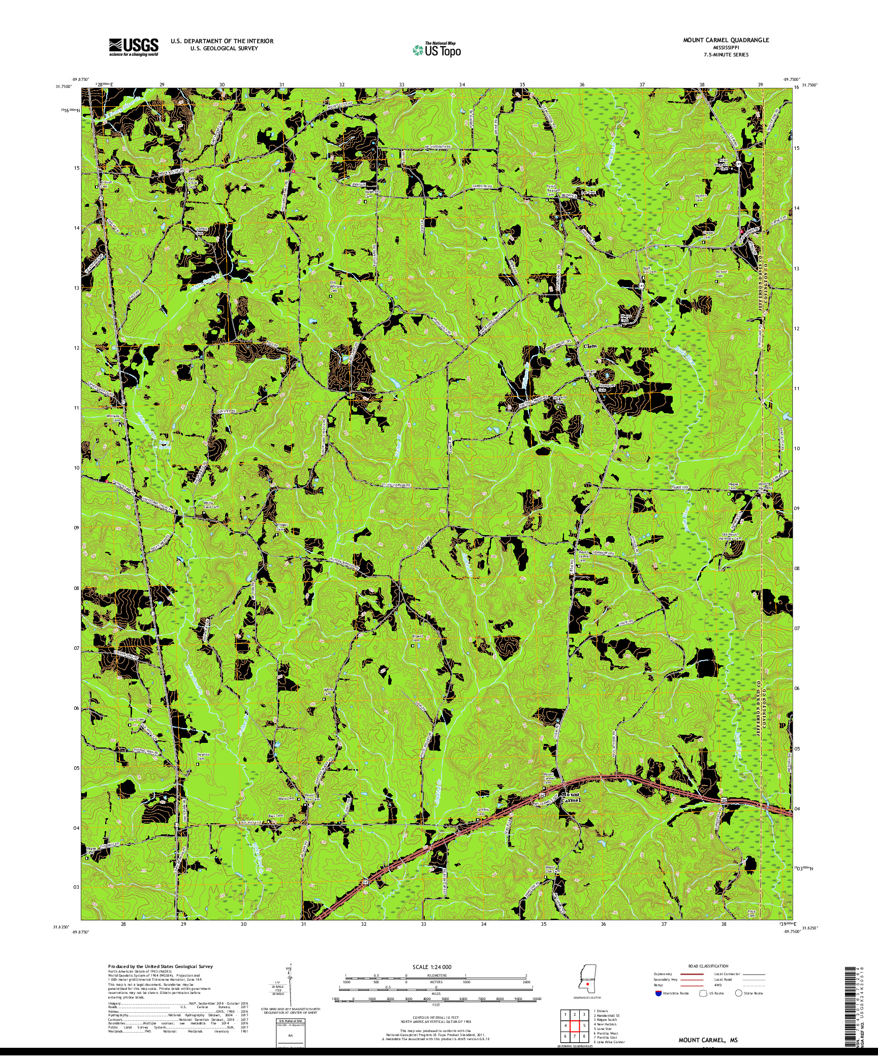 USGS US TOPO 7.5-MINUTE MAP FOR MOUNT CARMEL, MS 2018