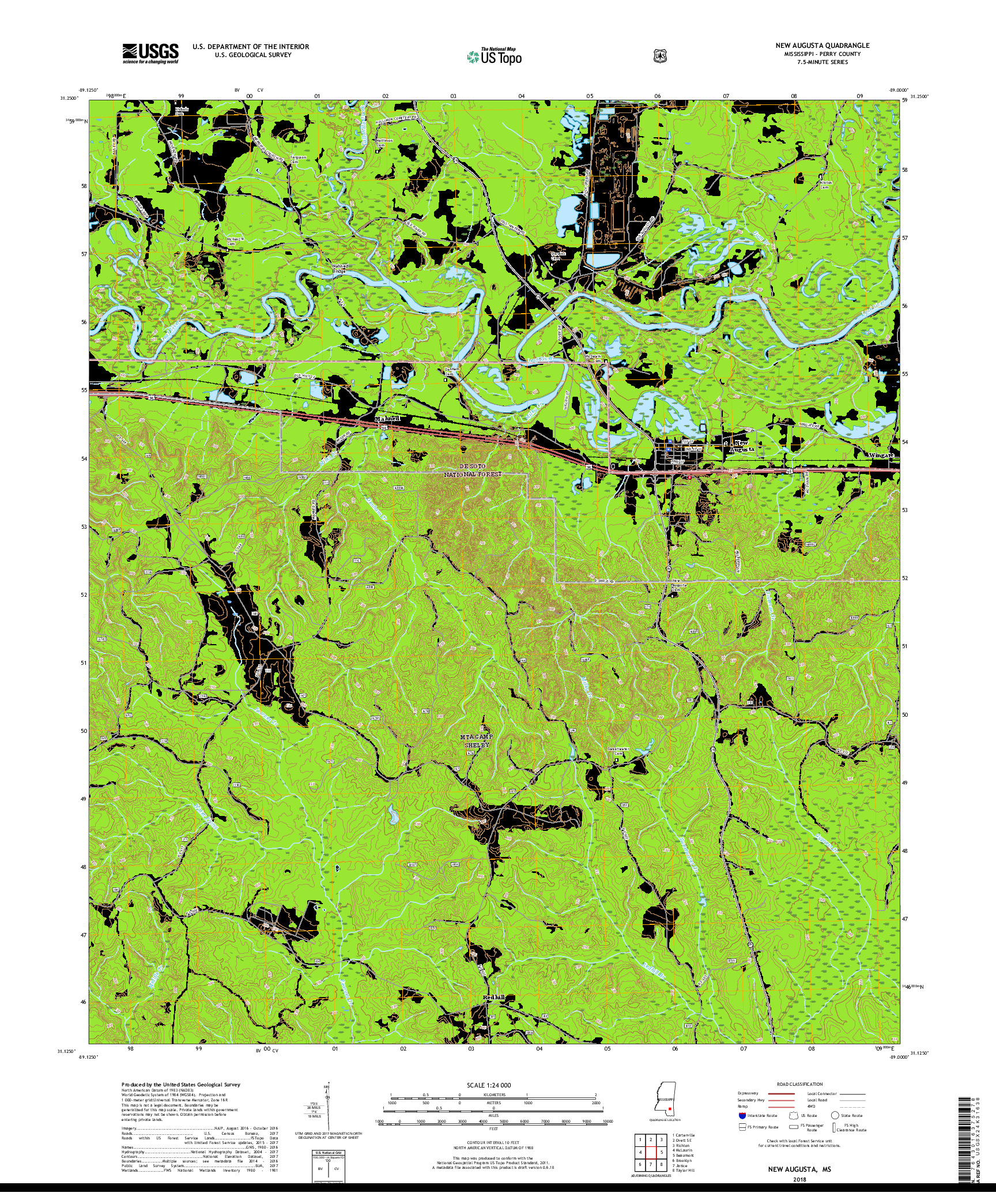 USGS US TOPO 7.5-MINUTE MAP FOR NEW AUGUSTA, MS 2018