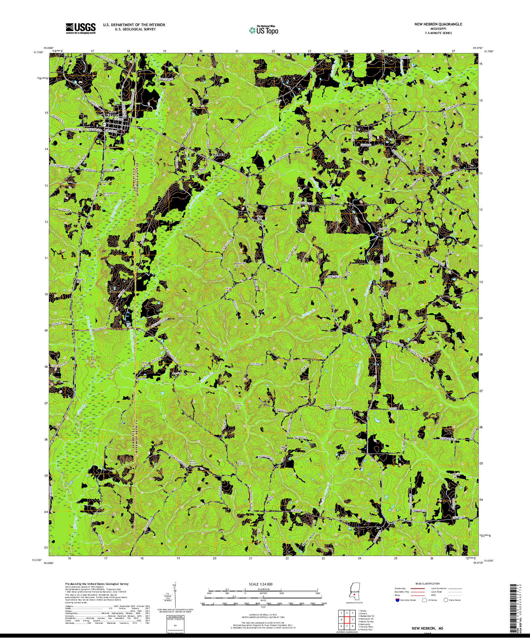 USGS US TOPO 7.5-MINUTE MAP FOR NEW HEBRON, MS 2018