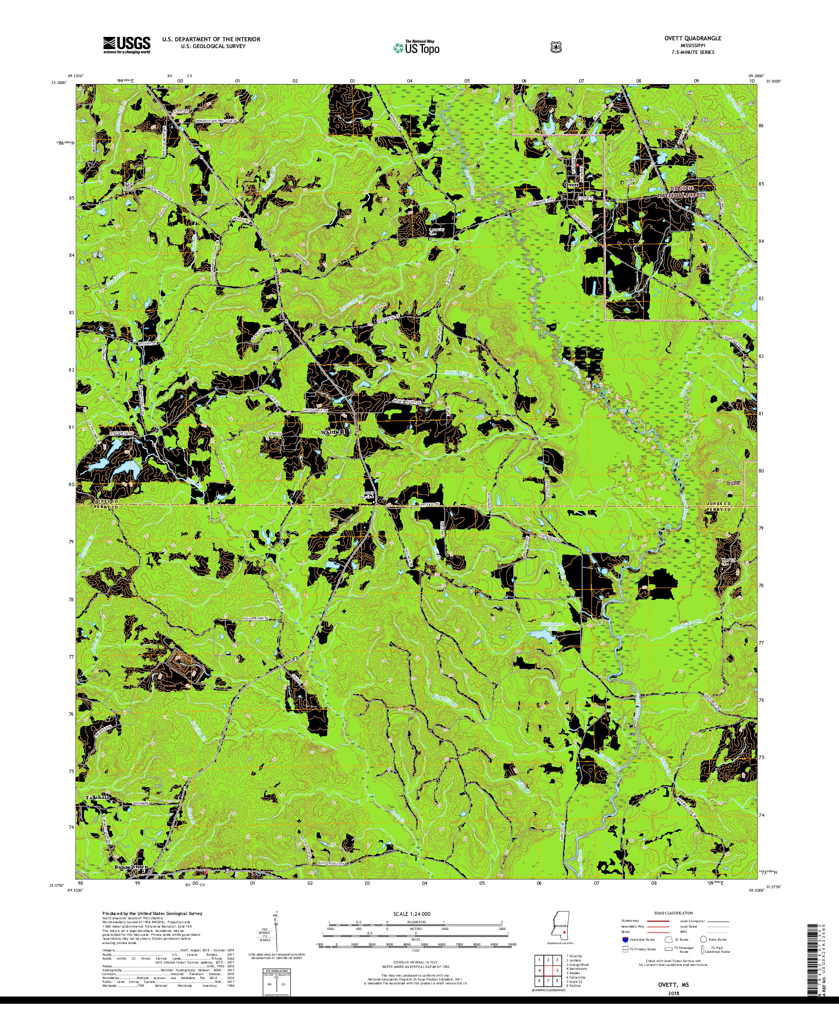 USGS US TOPO 7.5-MINUTE MAP FOR OVETT, MS 2018