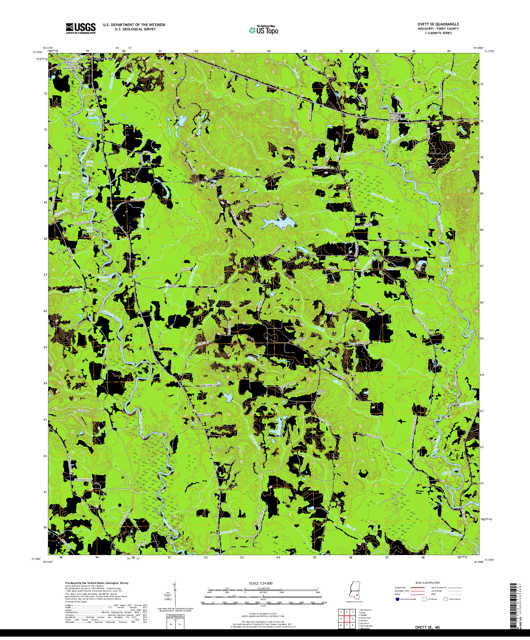 USGS US TOPO 7.5-MINUTE MAP FOR OVETT SE, MS 2018