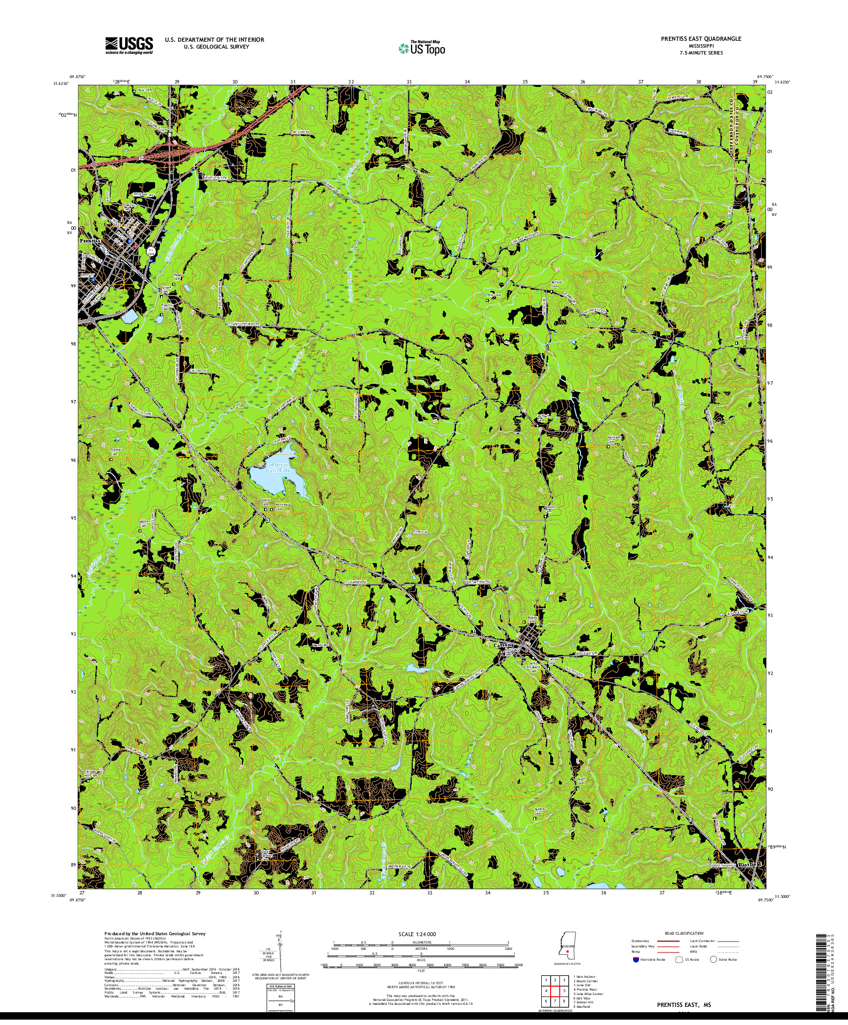 USGS US TOPO 7.5-MINUTE MAP FOR PRENTISS EAST, MS 2018
