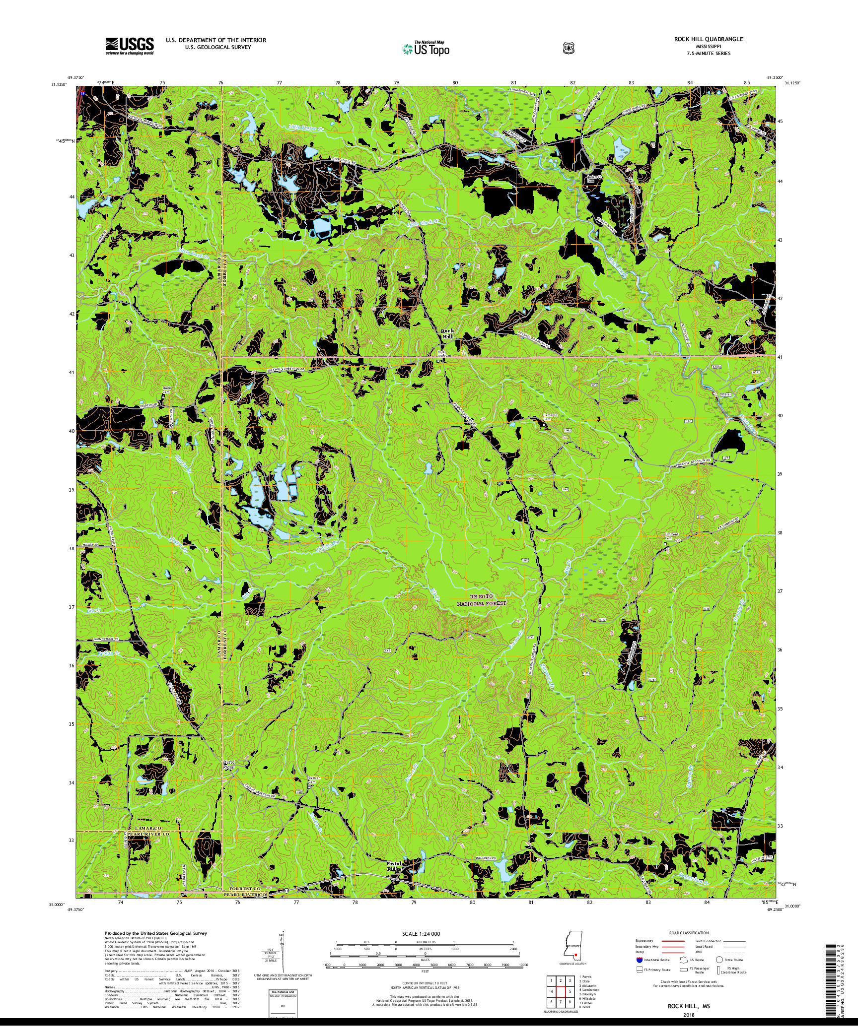 USGS US TOPO 7.5-MINUTE MAP FOR ROCK HILL, MS 2018