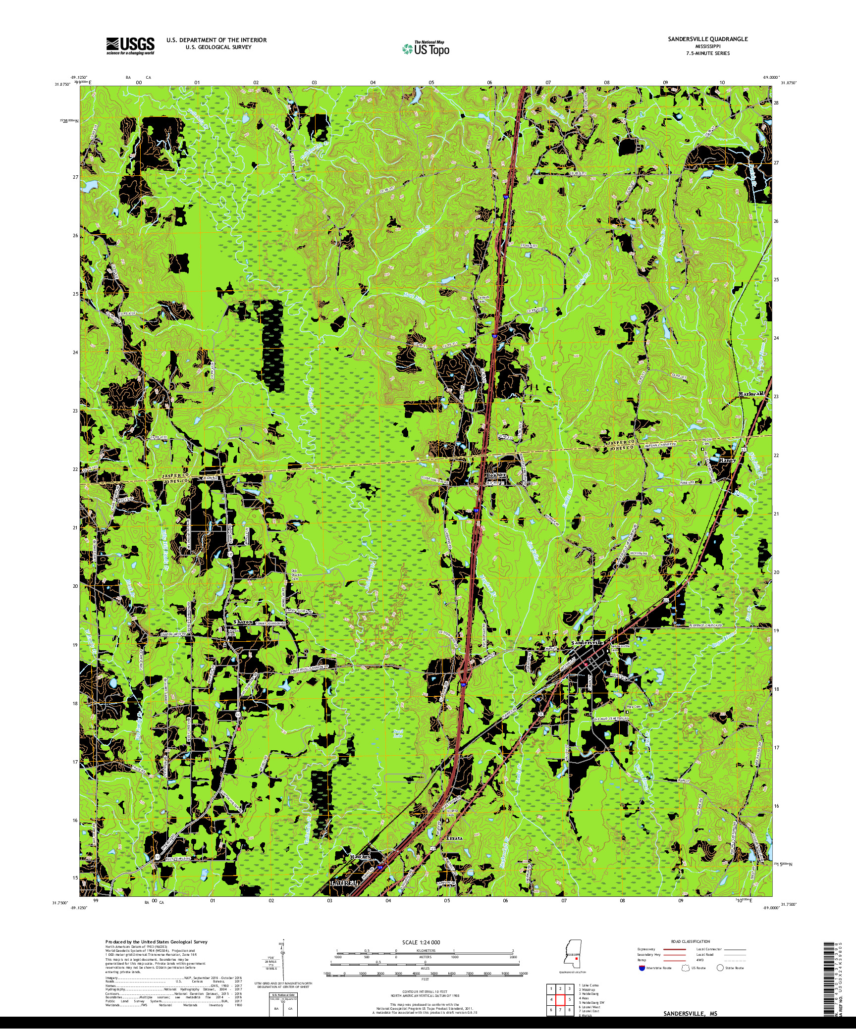 USGS US TOPO 7.5-MINUTE MAP FOR SANDERSVILLE, MS 2018