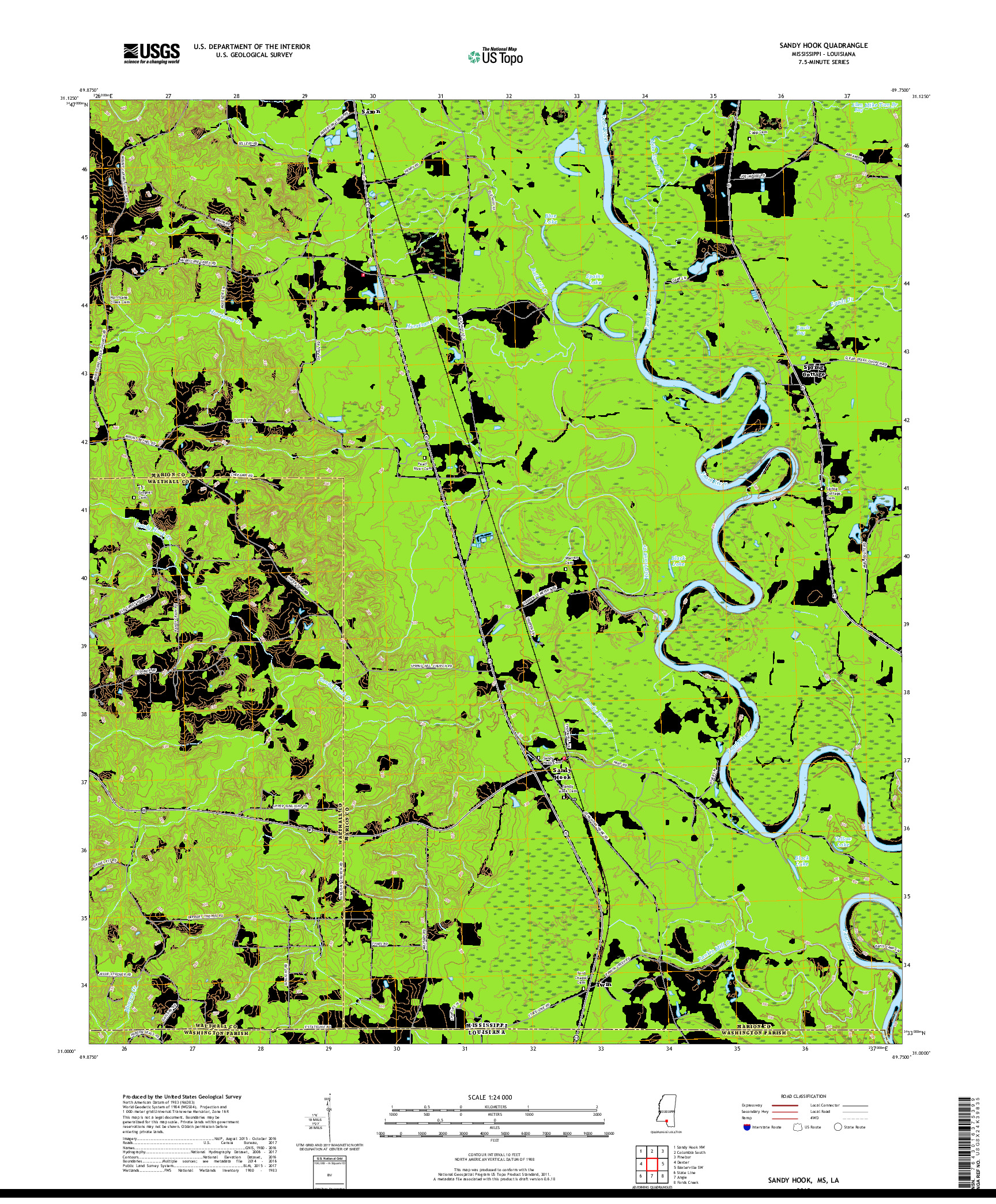 USGS US TOPO 7.5-MINUTE MAP FOR SANDY HOOK, MS,LA 2018