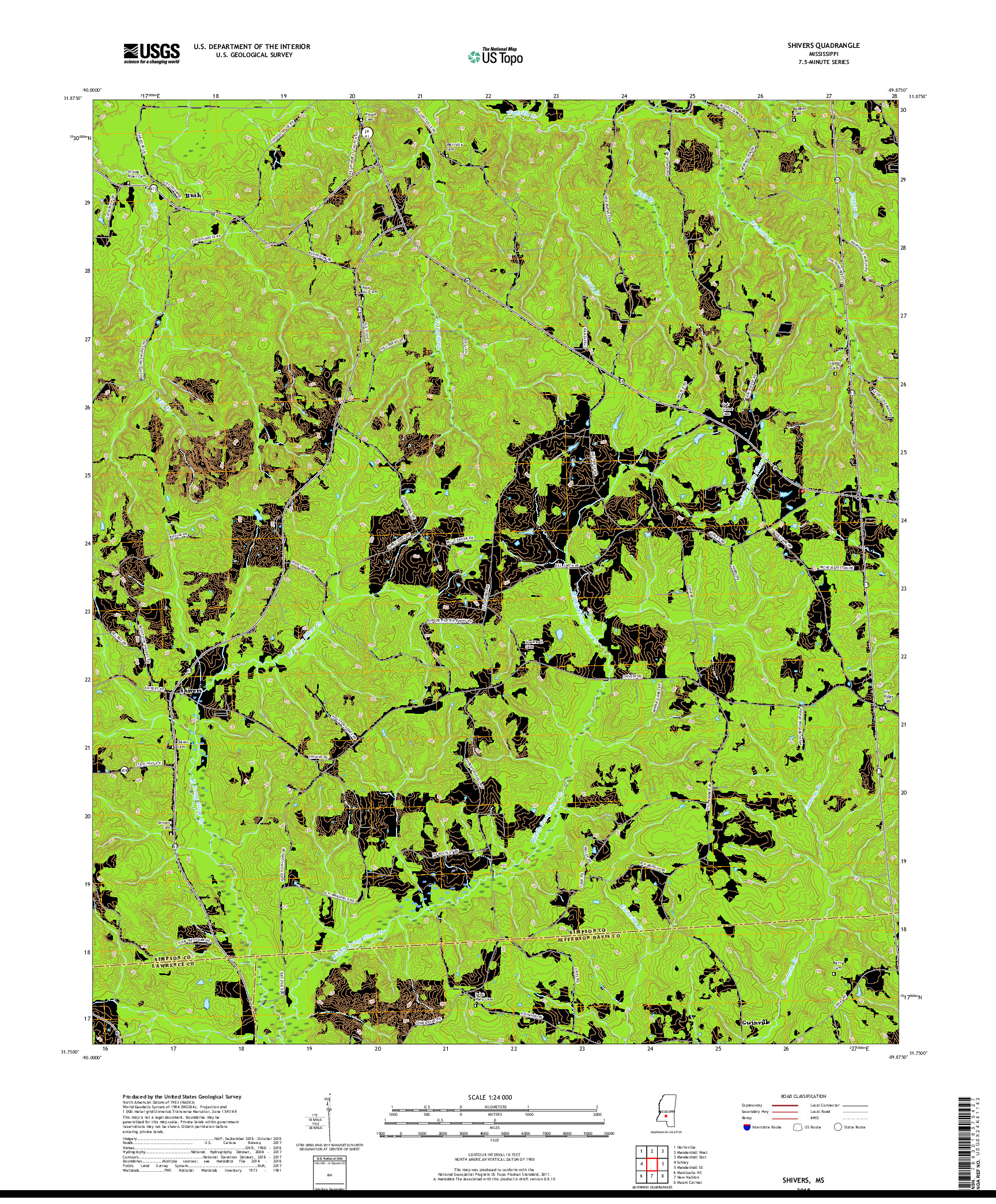 USGS US TOPO 7.5-MINUTE MAP FOR SHIVERS, MS 2018