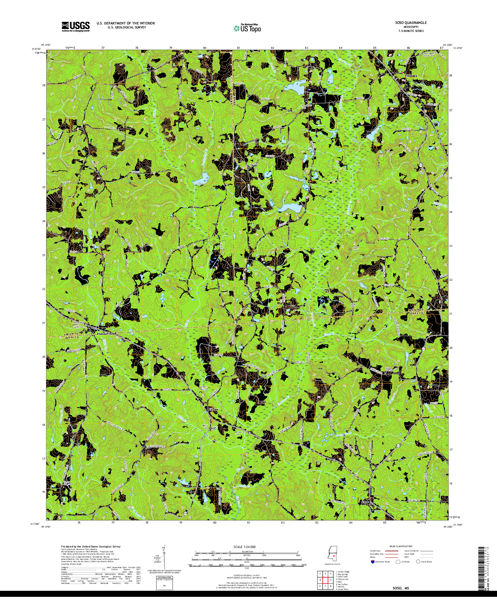 USGS US TOPO 7.5-MINUTE MAP FOR SOSO, MS 2018