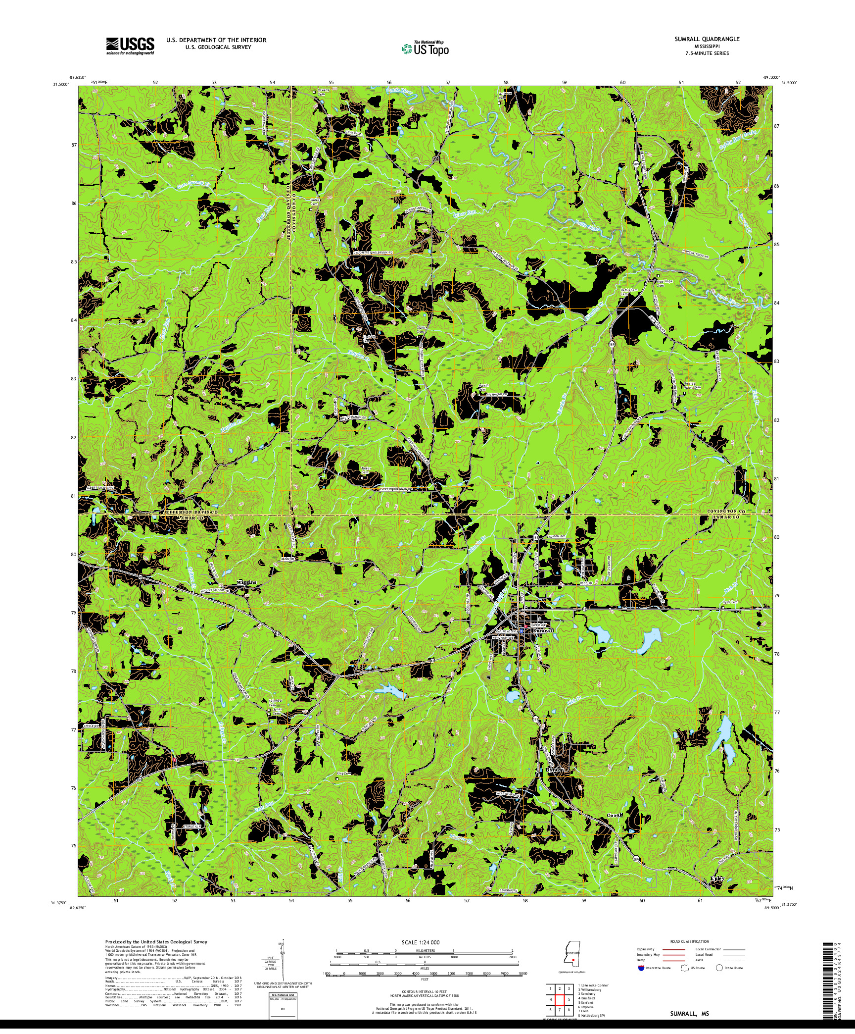 USGS US TOPO 7.5-MINUTE MAP FOR SUMRALL, MS 2018