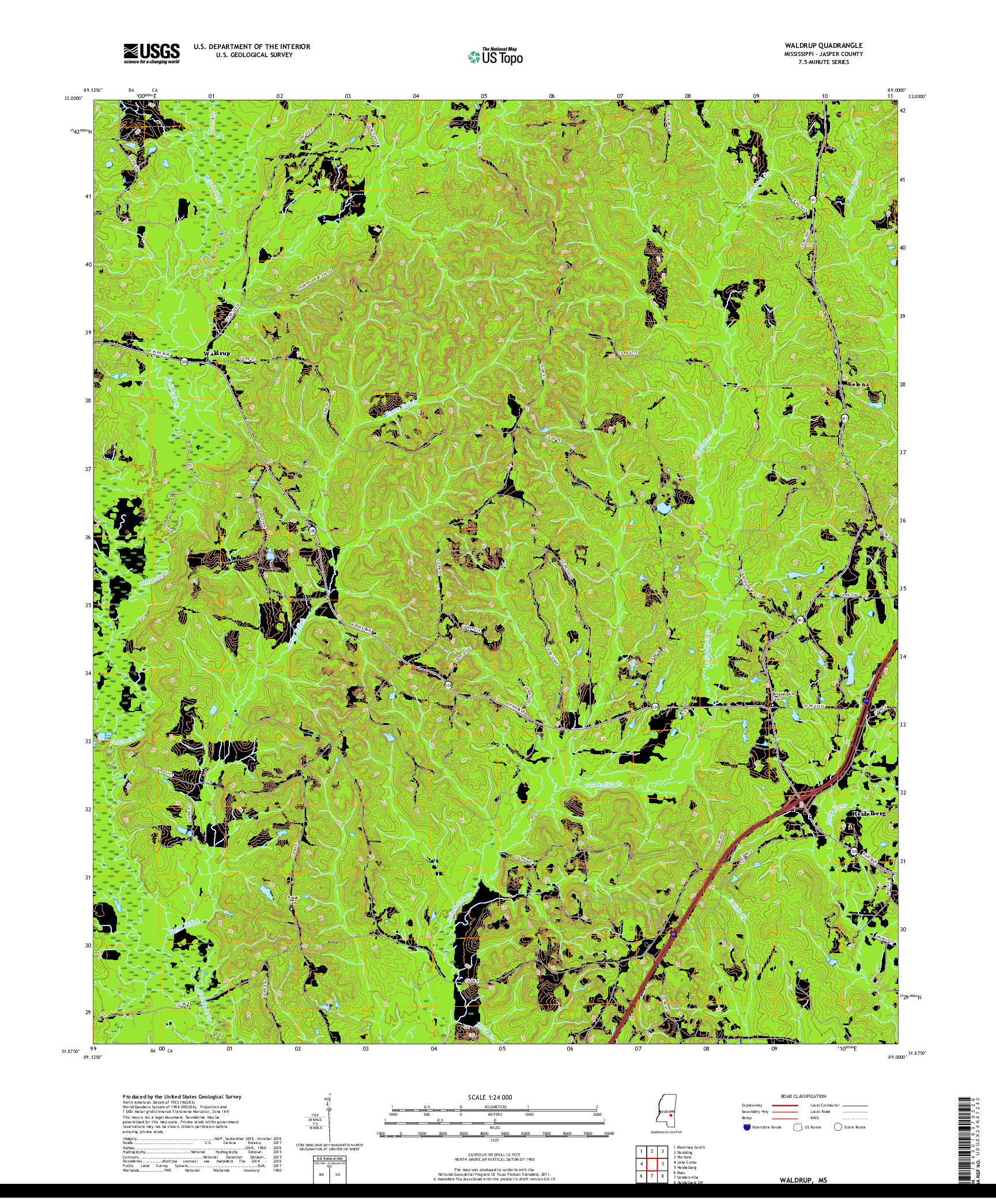 USGS US TOPO 7.5-MINUTE MAP FOR WALDRUP, MS 2018