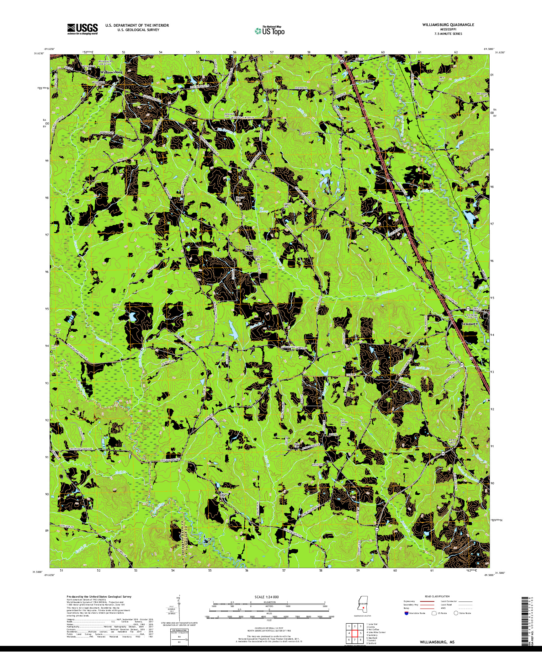 USGS US TOPO 7.5-MINUTE MAP FOR WILLIAMSBURG, MS 2018