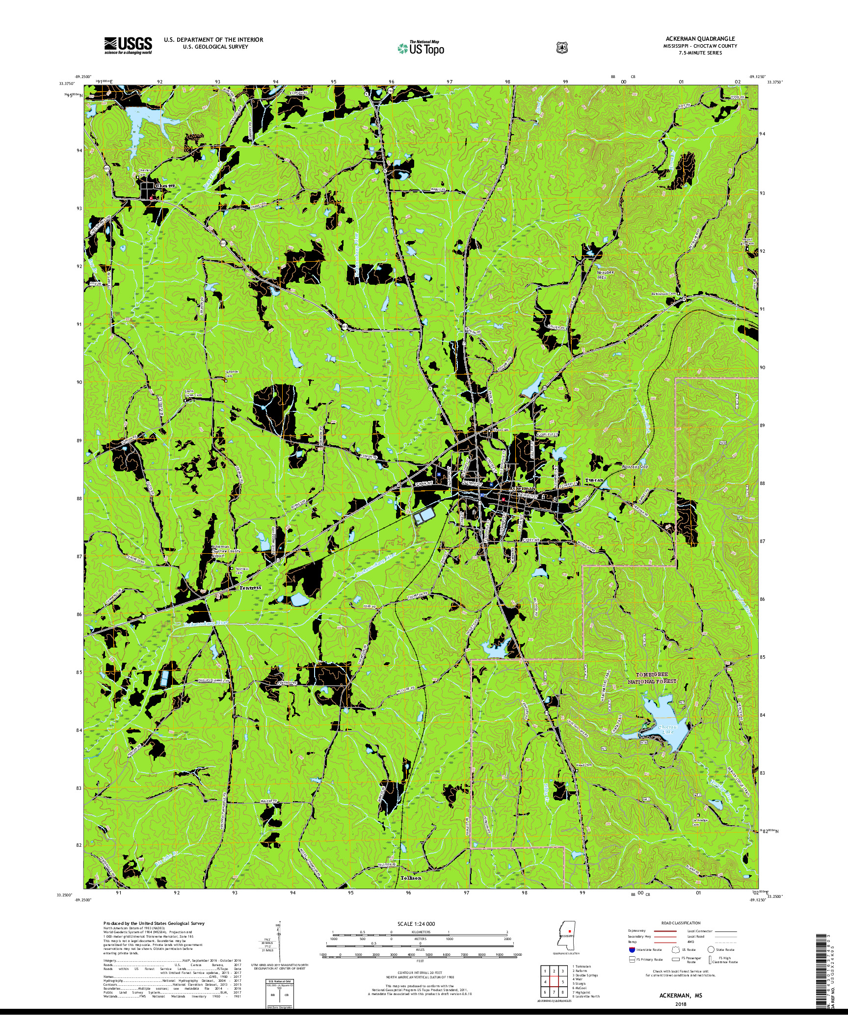 USGS US TOPO 7.5-MINUTE MAP FOR ACKERMAN, MS 2018