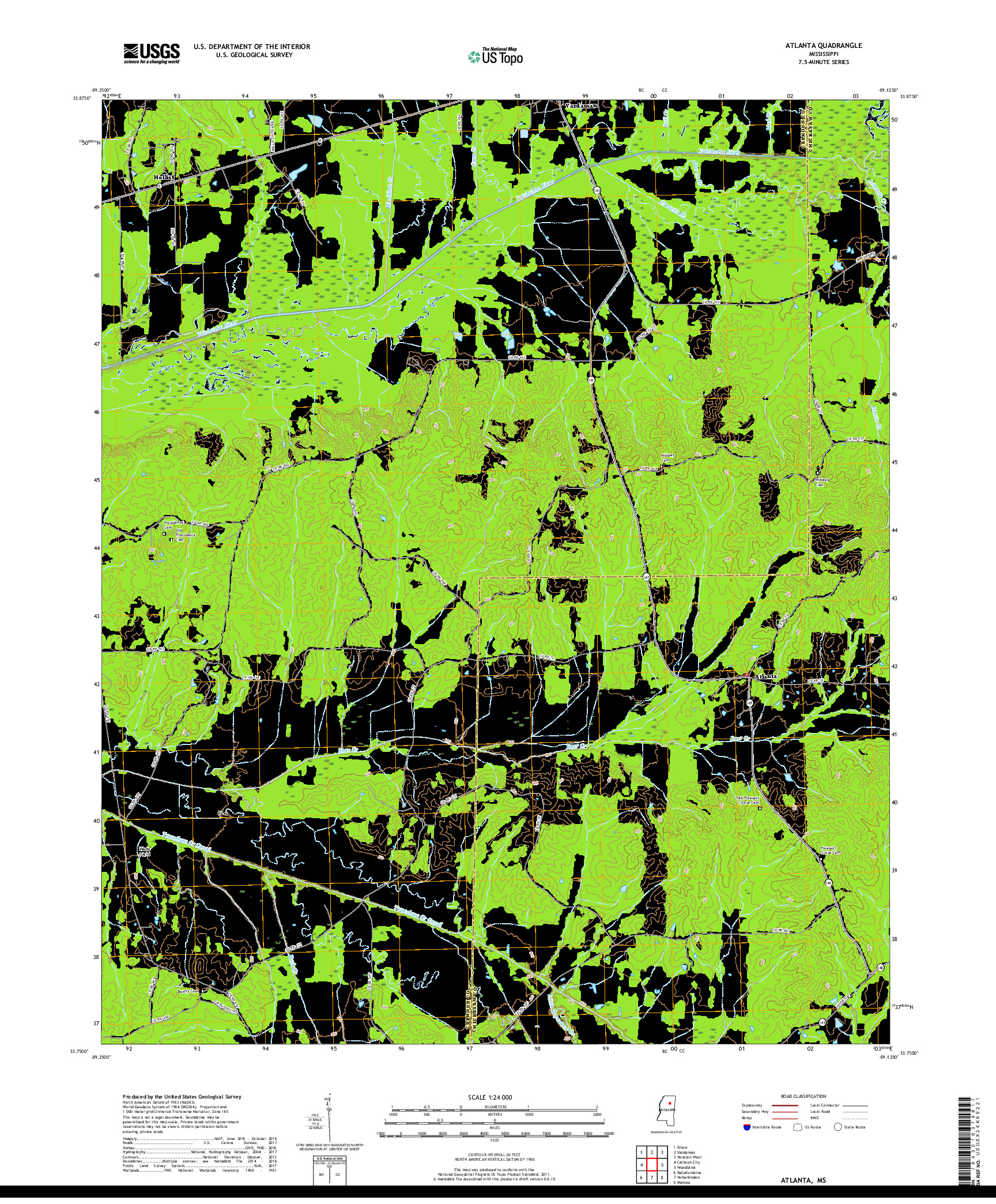 USGS US TOPO 7.5-MINUTE MAP FOR ATLANTA, MS 2018