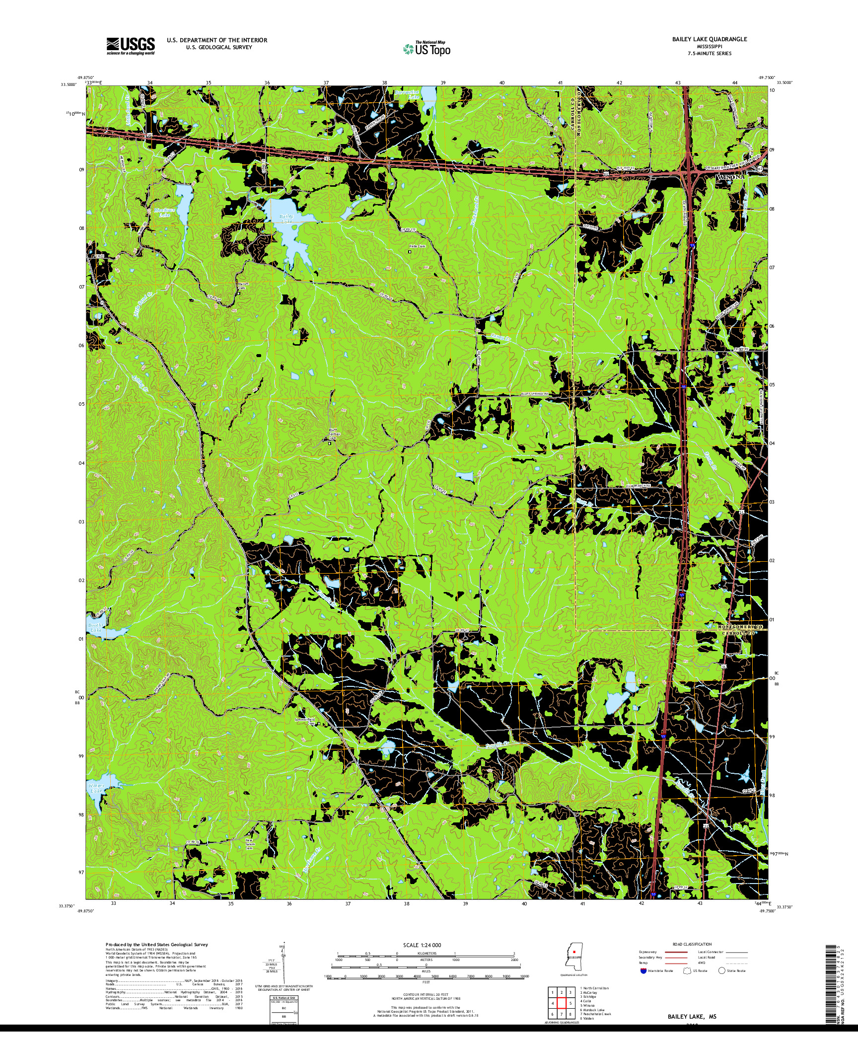 USGS US TOPO 7.5-MINUTE MAP FOR BAILEY LAKE, MS 2018