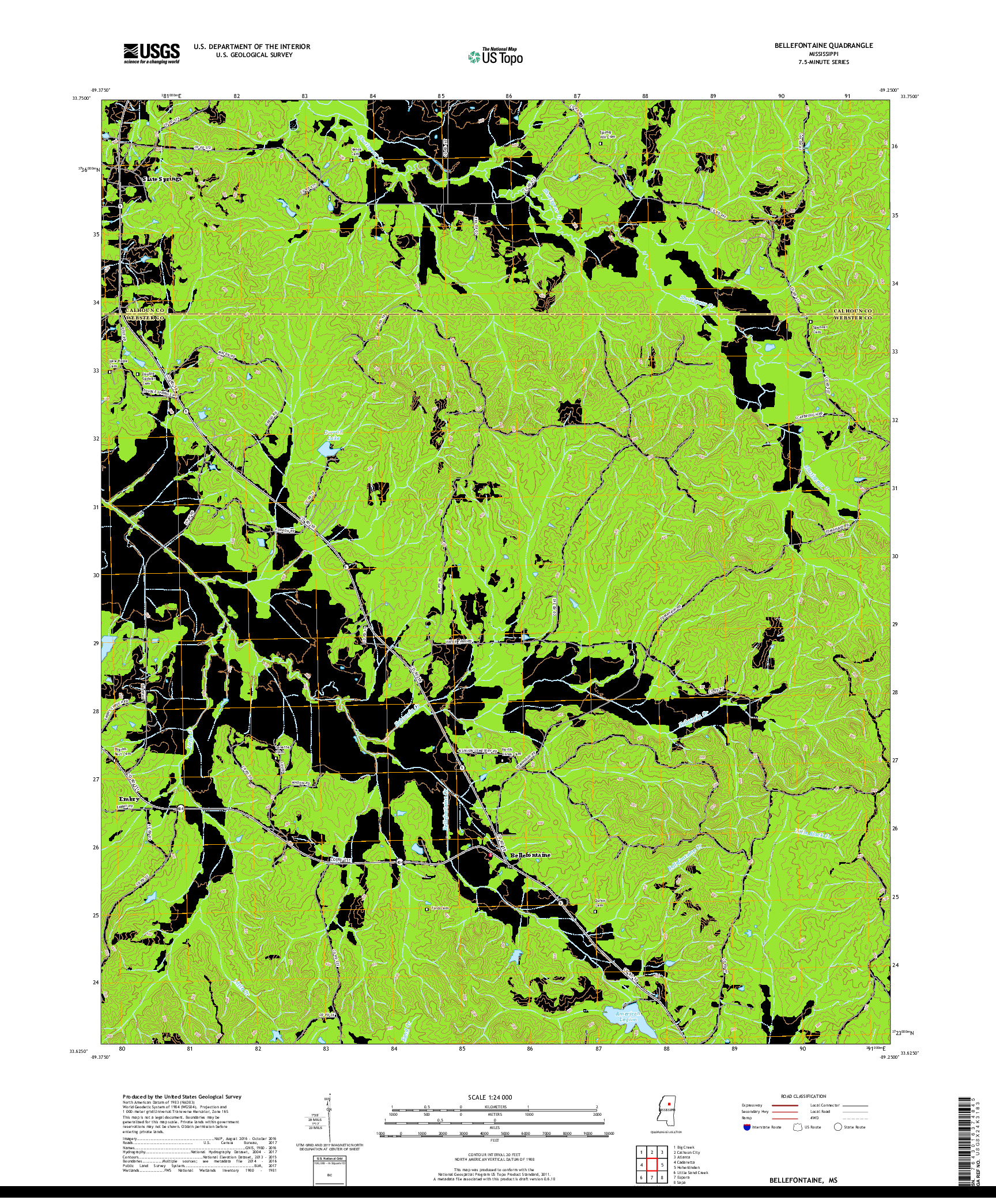 USGS US TOPO 7.5-MINUTE MAP FOR BELLEFONTAINE, MS 2018