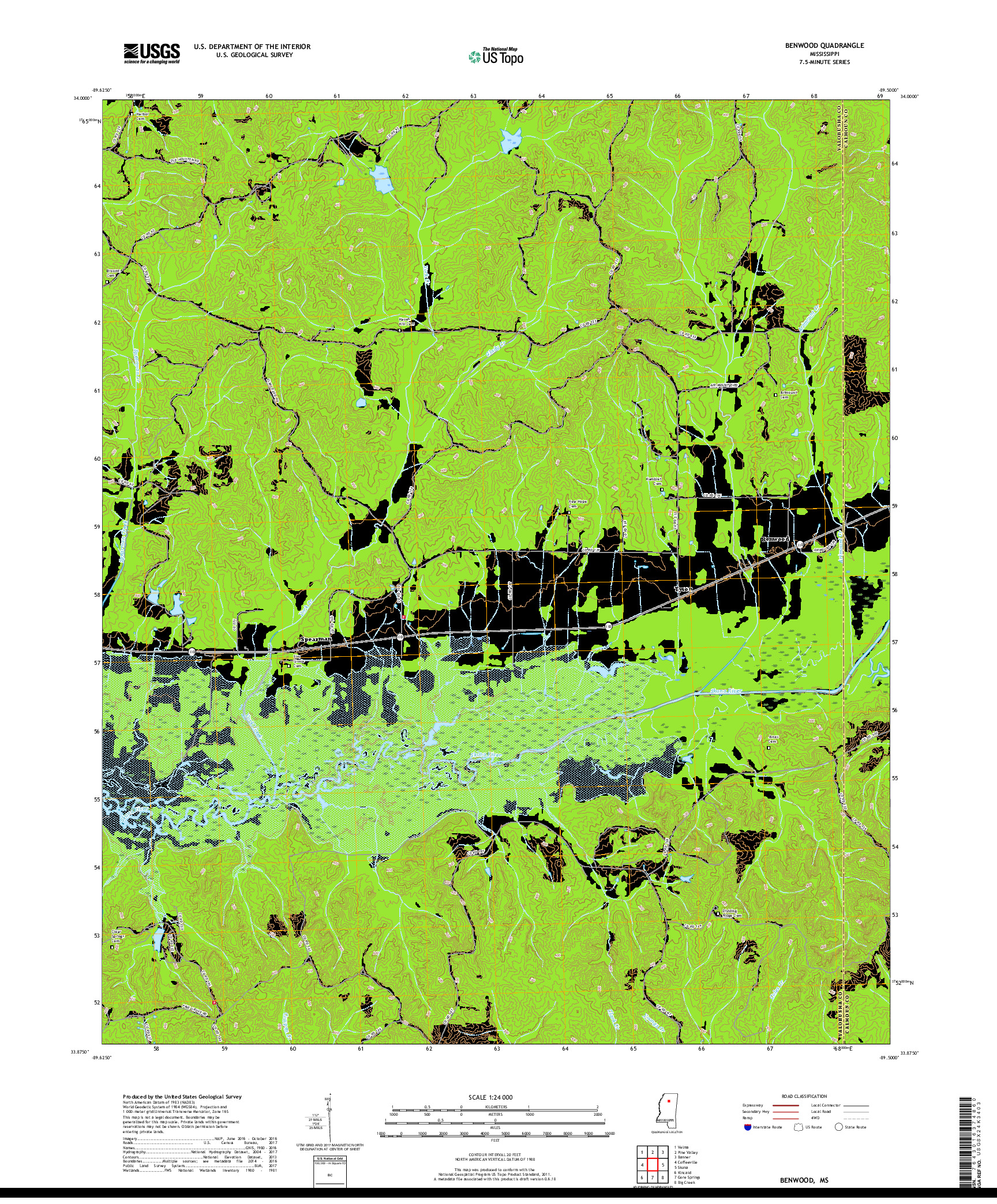 USGS US TOPO 7.5-MINUTE MAP FOR BENWOOD, MS 2018