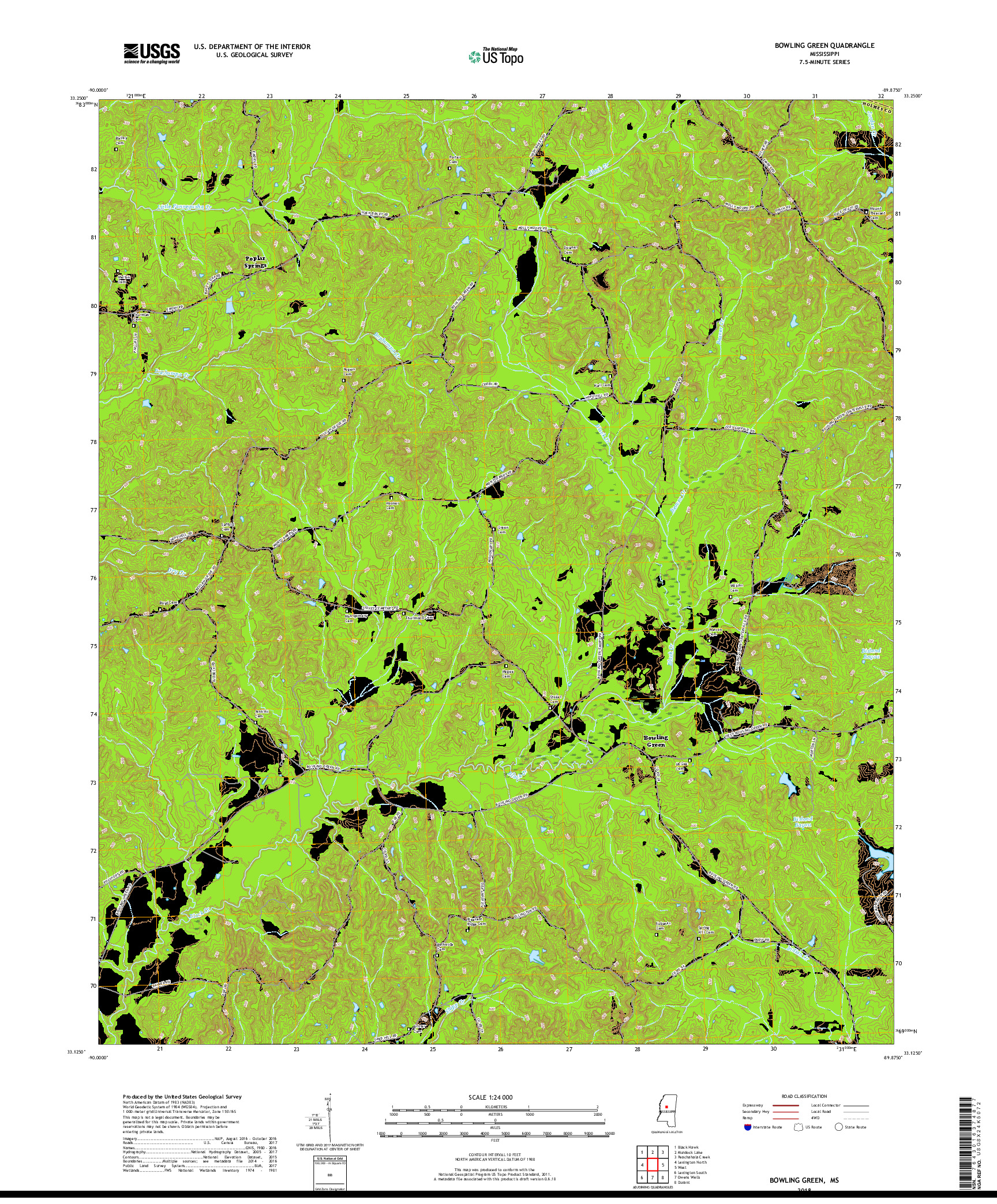 USGS US TOPO 7.5-MINUTE MAP FOR BOWLING GREEN, MS 2018