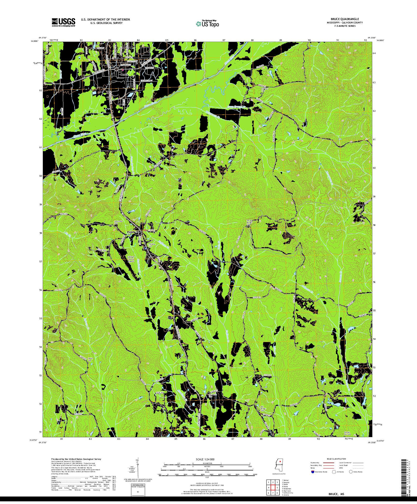 USGS US TOPO 7.5-MINUTE MAP FOR BRUCE, MS 2018