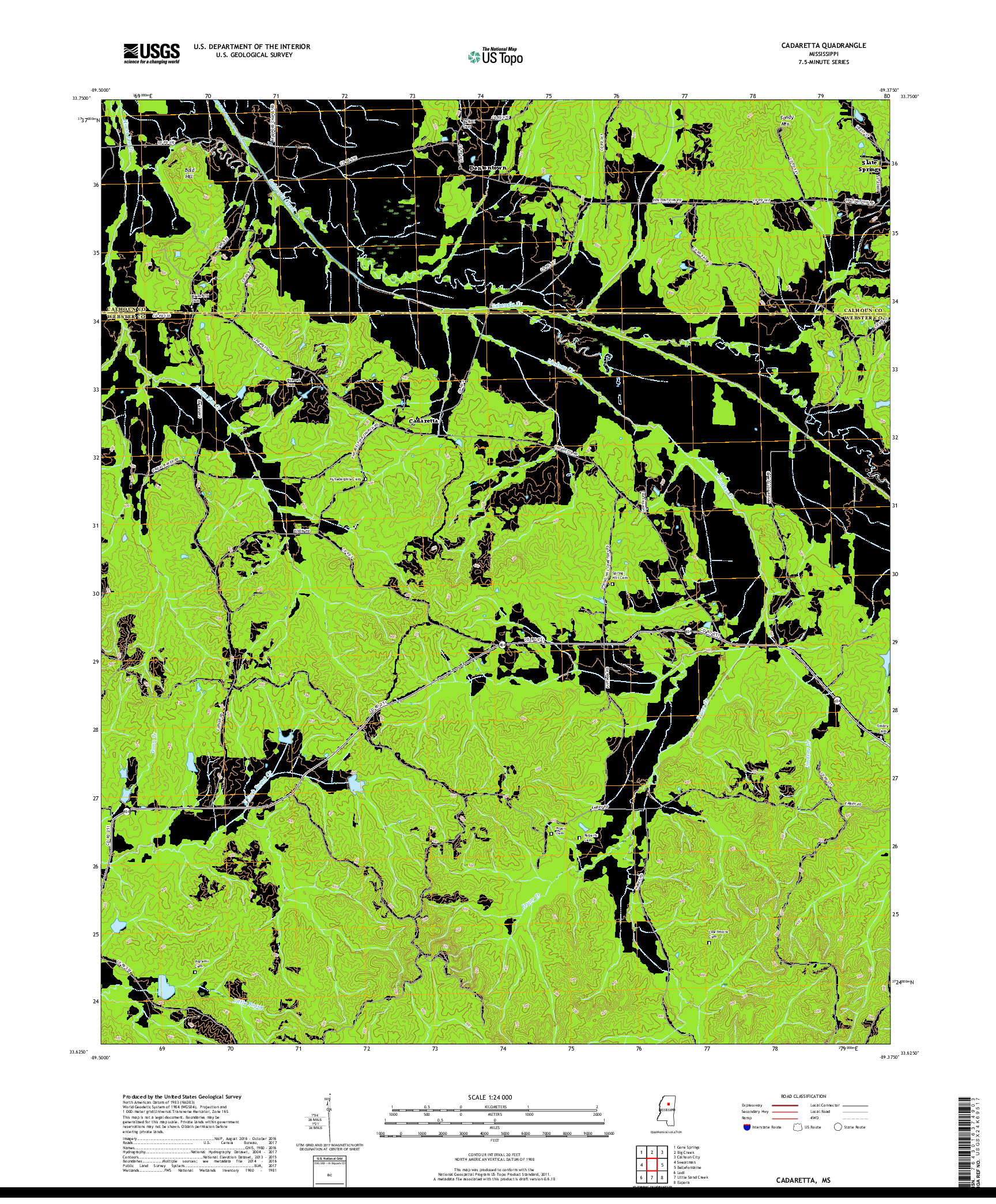 USGS US TOPO 7.5-MINUTE MAP FOR CADARETTA, MS 2018