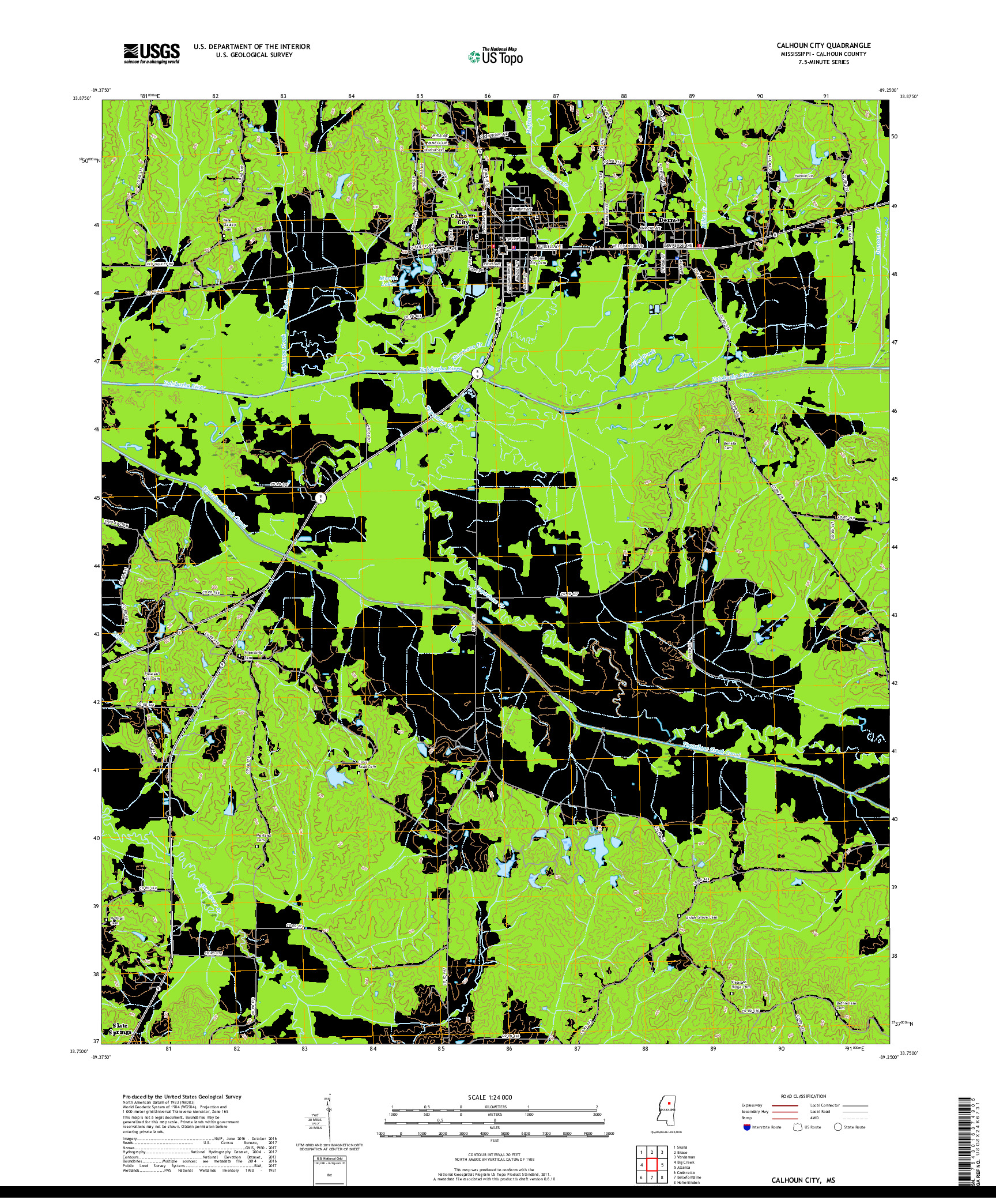 USGS US TOPO 7.5-MINUTE MAP FOR CALHOUN CITY, MS 2018