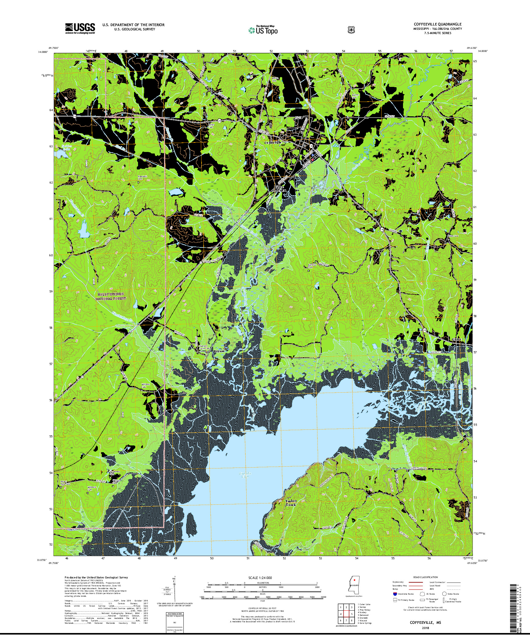 USGS US TOPO 7.5-MINUTE MAP FOR COFFEEVILLE, MS 2018