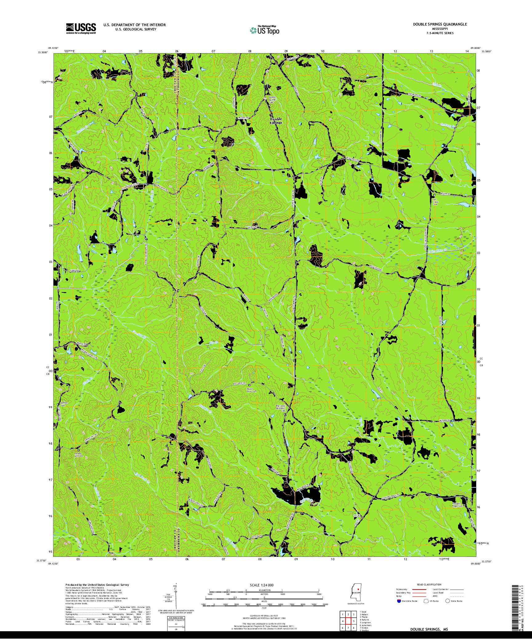 USGS US TOPO 7.5-MINUTE MAP FOR DOUBLE SPRINGS, MS 2018