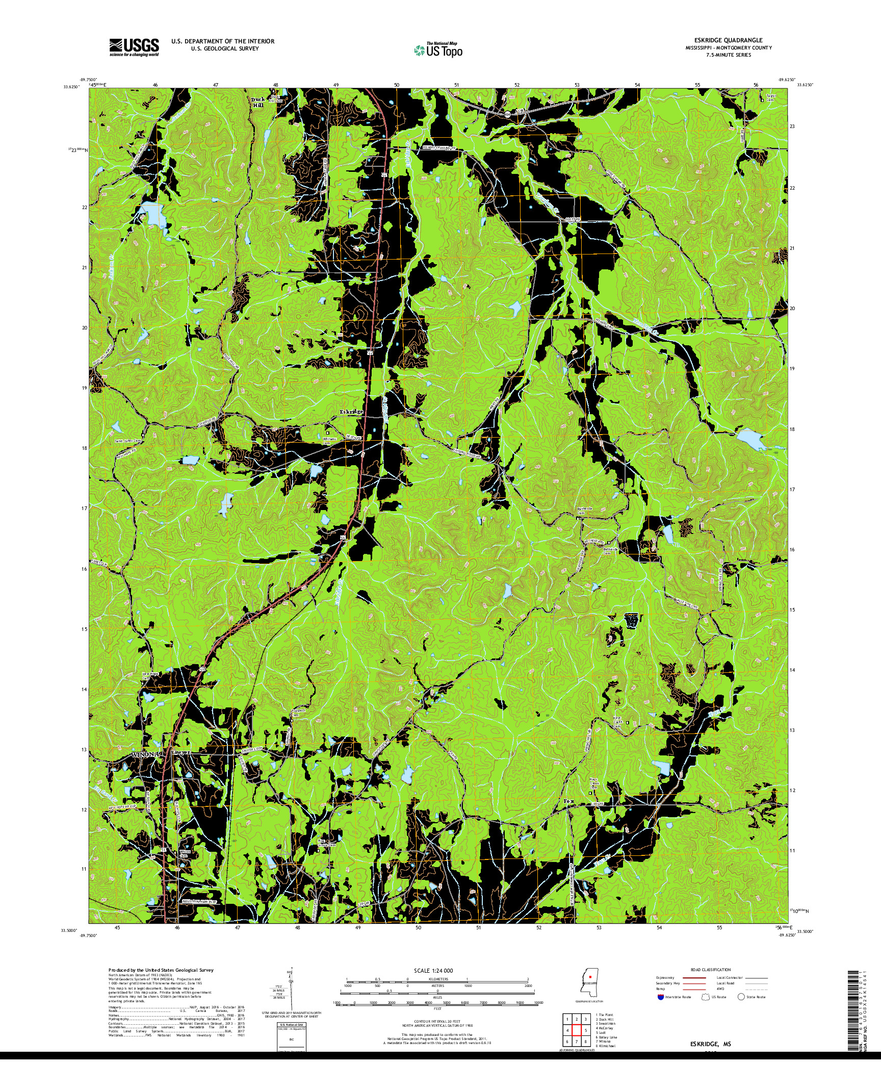 USGS US TOPO 7.5-MINUTE MAP FOR ESKRIDGE, MS 2018