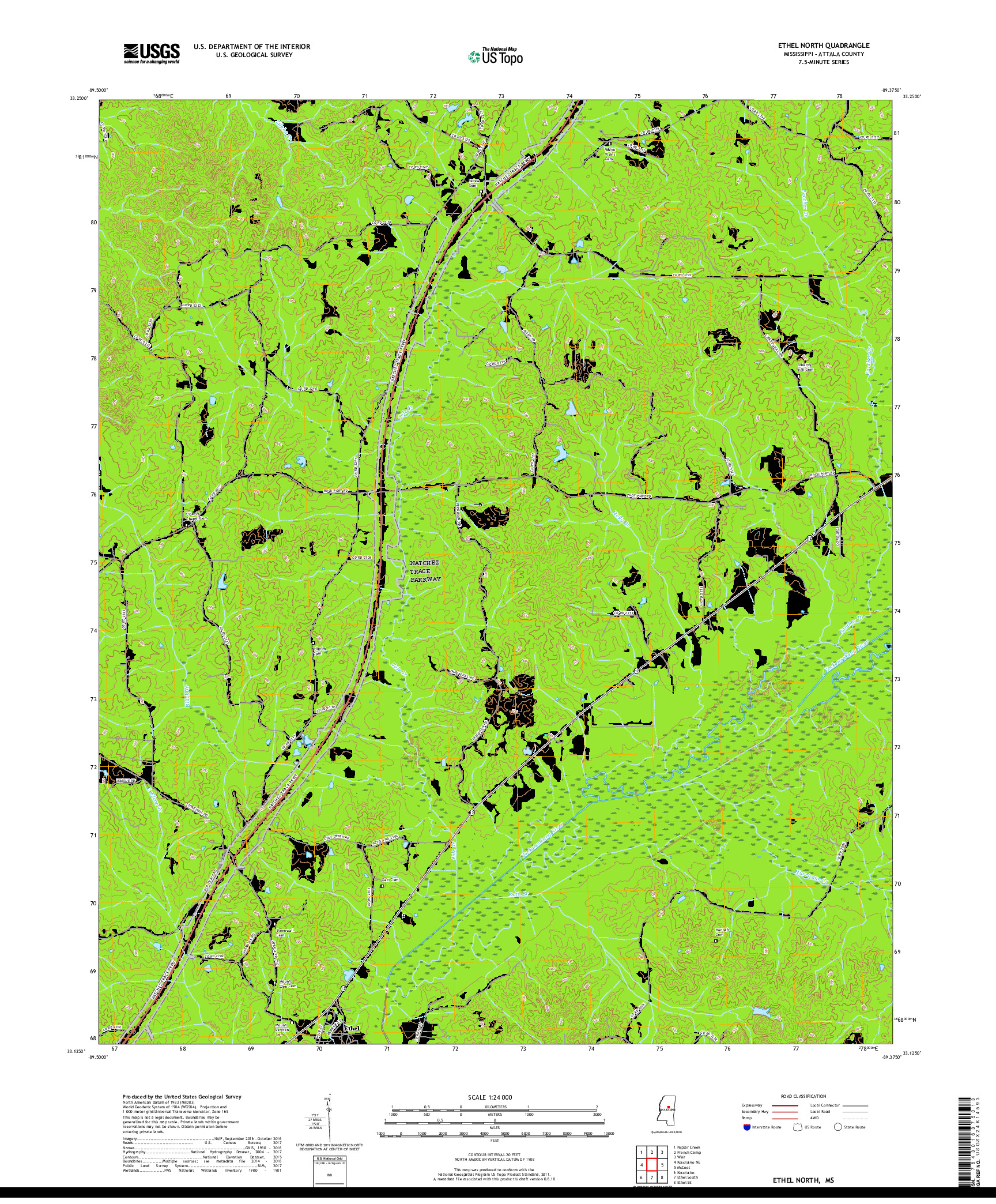 USGS US TOPO 7.5-MINUTE MAP FOR ETHEL NORTH, MS 2018