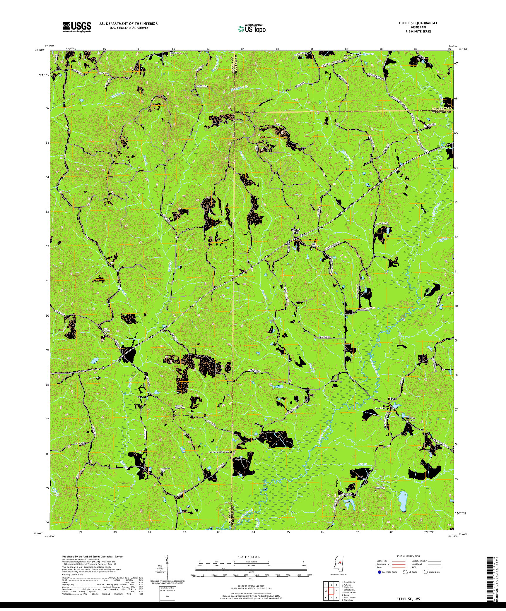 USGS US TOPO 7.5-MINUTE MAP FOR ETHEL SE, MS 2018