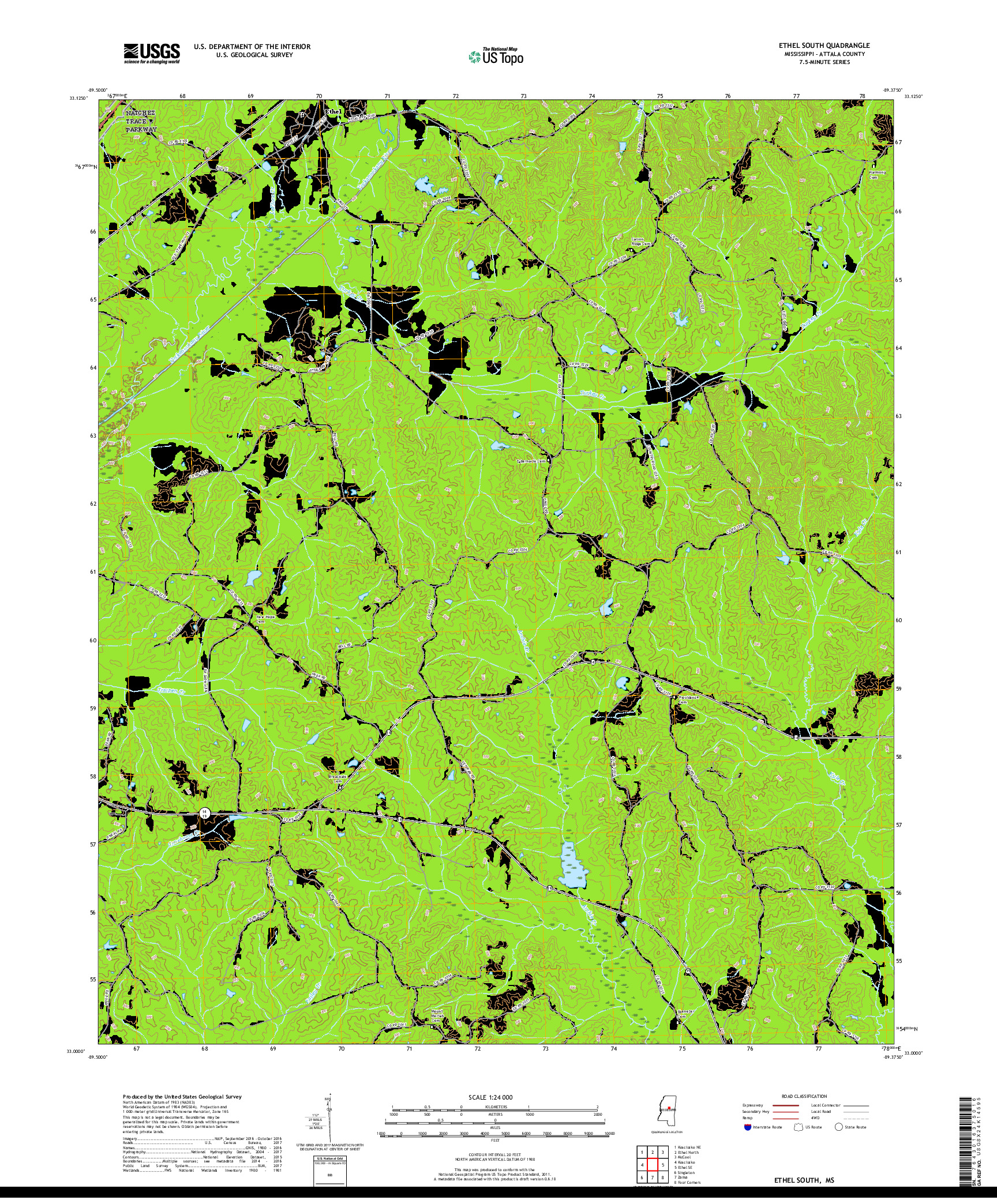 USGS US TOPO 7.5-MINUTE MAP FOR ETHEL SOUTH, MS 2018