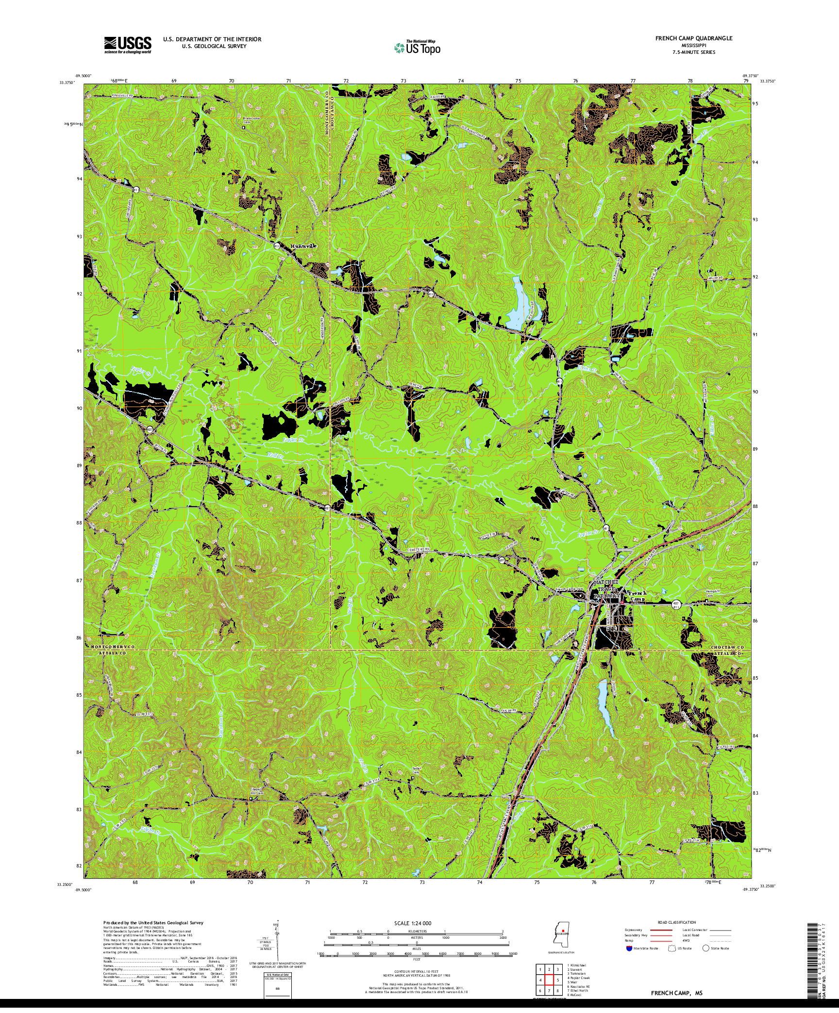 USGS US TOPO 7.5-MINUTE MAP FOR FRENCH CAMP, MS 2018