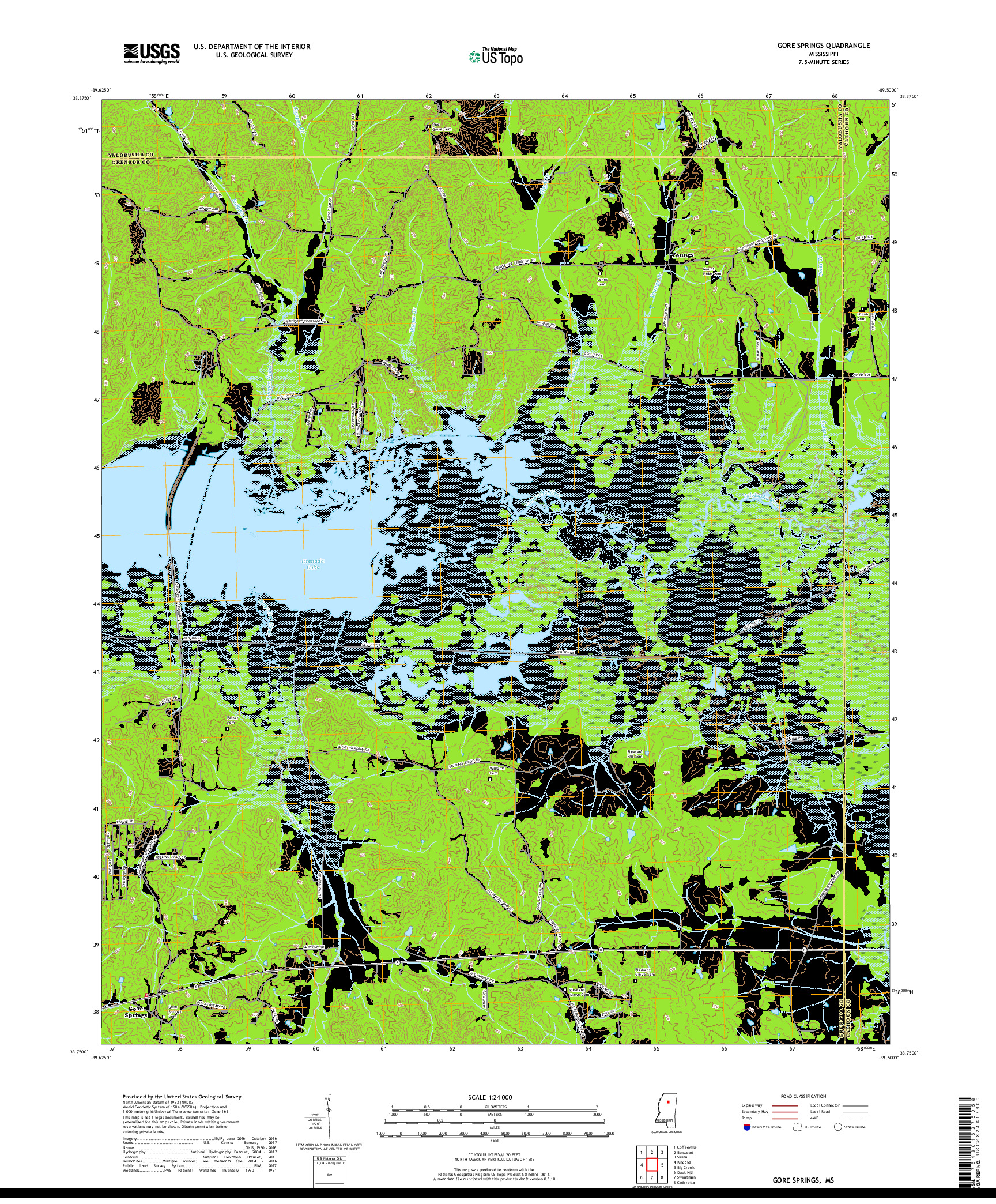 USGS US TOPO 7.5-MINUTE MAP FOR GORE SPRINGS, MS 2018