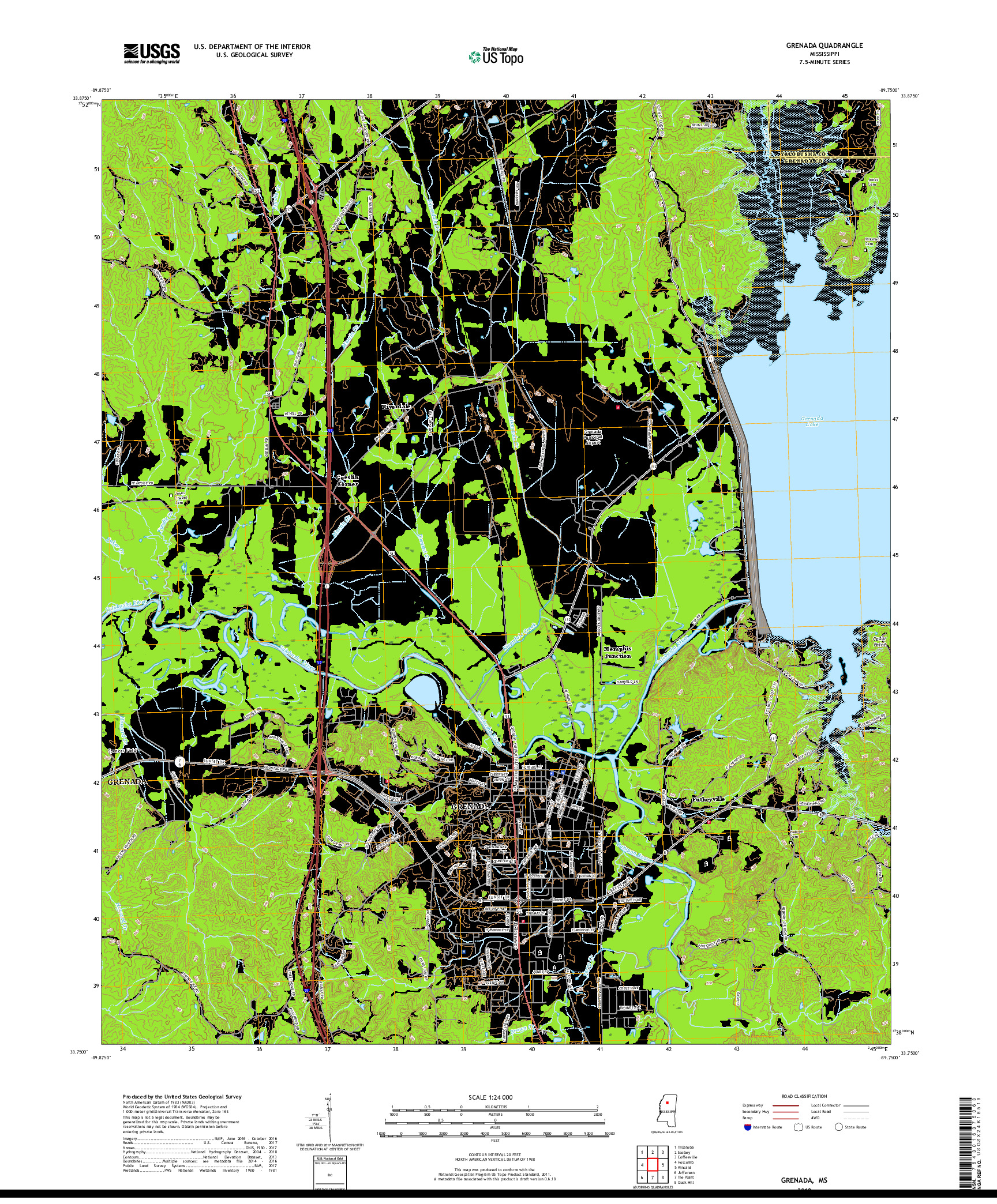 USGS US TOPO 7.5-MINUTE MAP FOR GRENADA, MS 2018