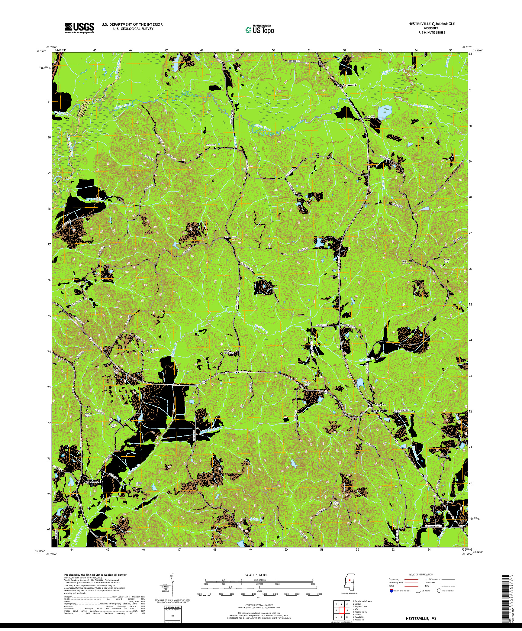 USGS US TOPO 7.5-MINUTE MAP FOR HESTERVILLE, MS 2018