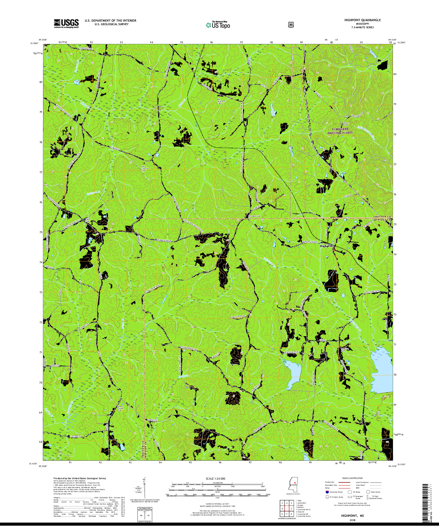 USGS US TOPO 7.5-MINUTE MAP FOR HIGHPOINT, MS 2018