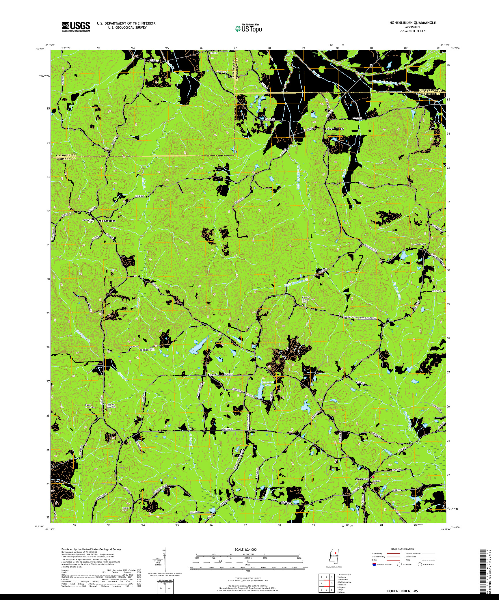 USGS US TOPO 7.5-MINUTE MAP FOR HOHENLINDEN, MS 2018