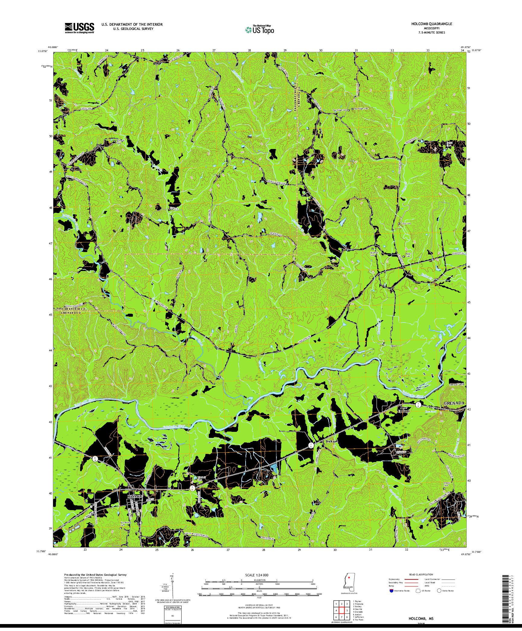 USGS US TOPO 7.5-MINUTE MAP FOR HOLCOMB, MS 2018