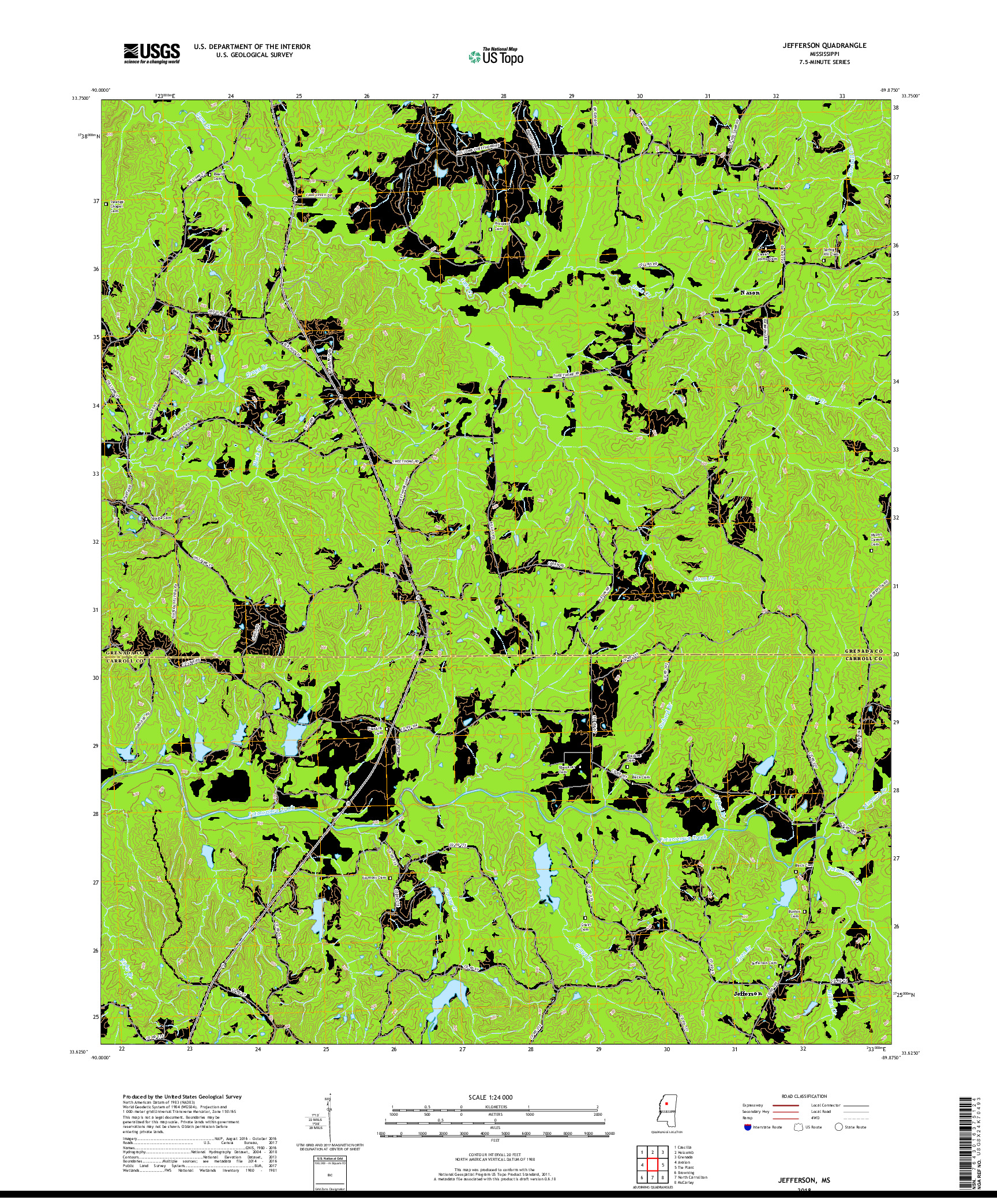 USGS US TOPO 7.5-MINUTE MAP FOR JEFFERSON, MS 2018