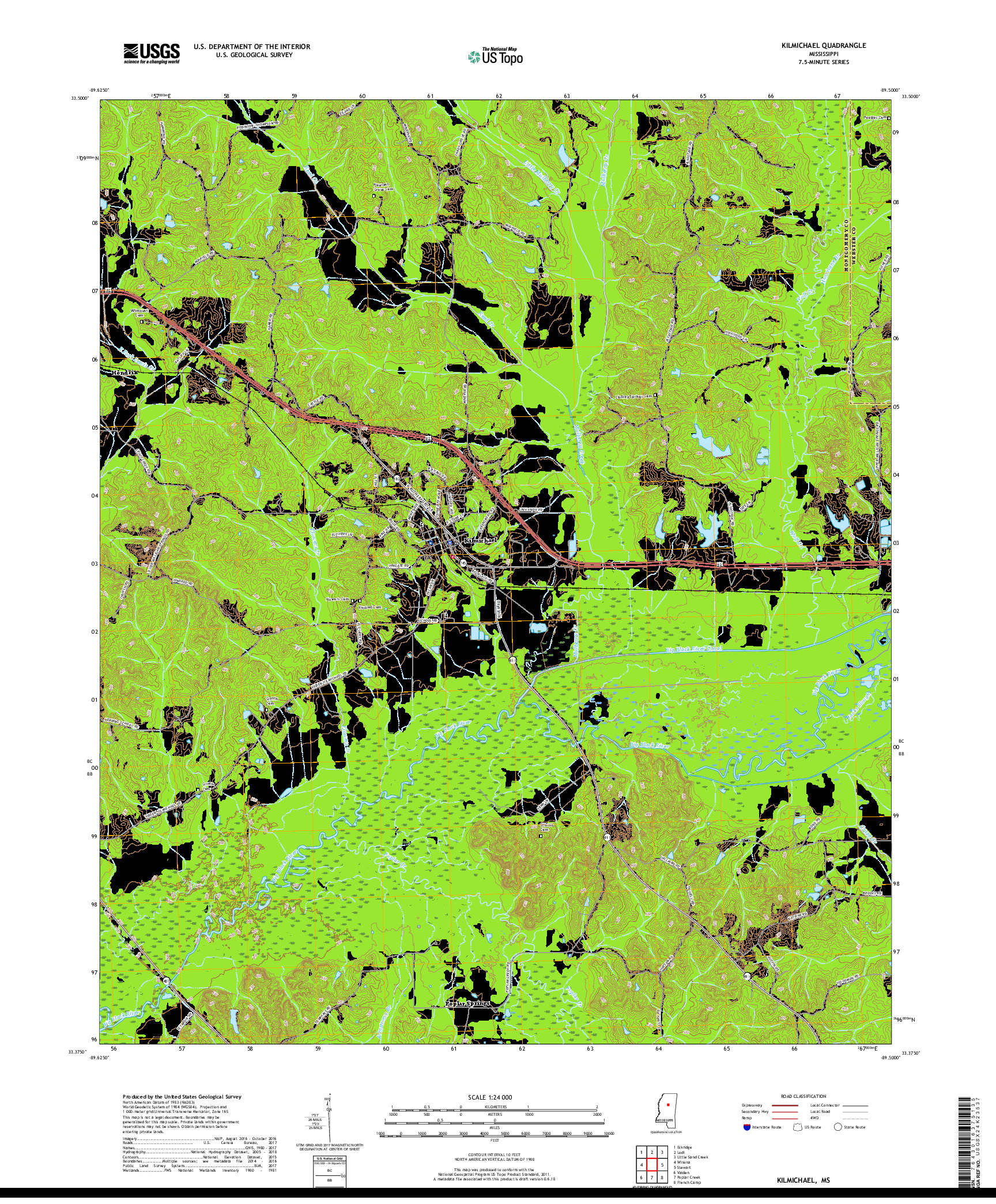 USGS US TOPO 7.5-MINUTE MAP FOR KILMICHAEL, MS 2018