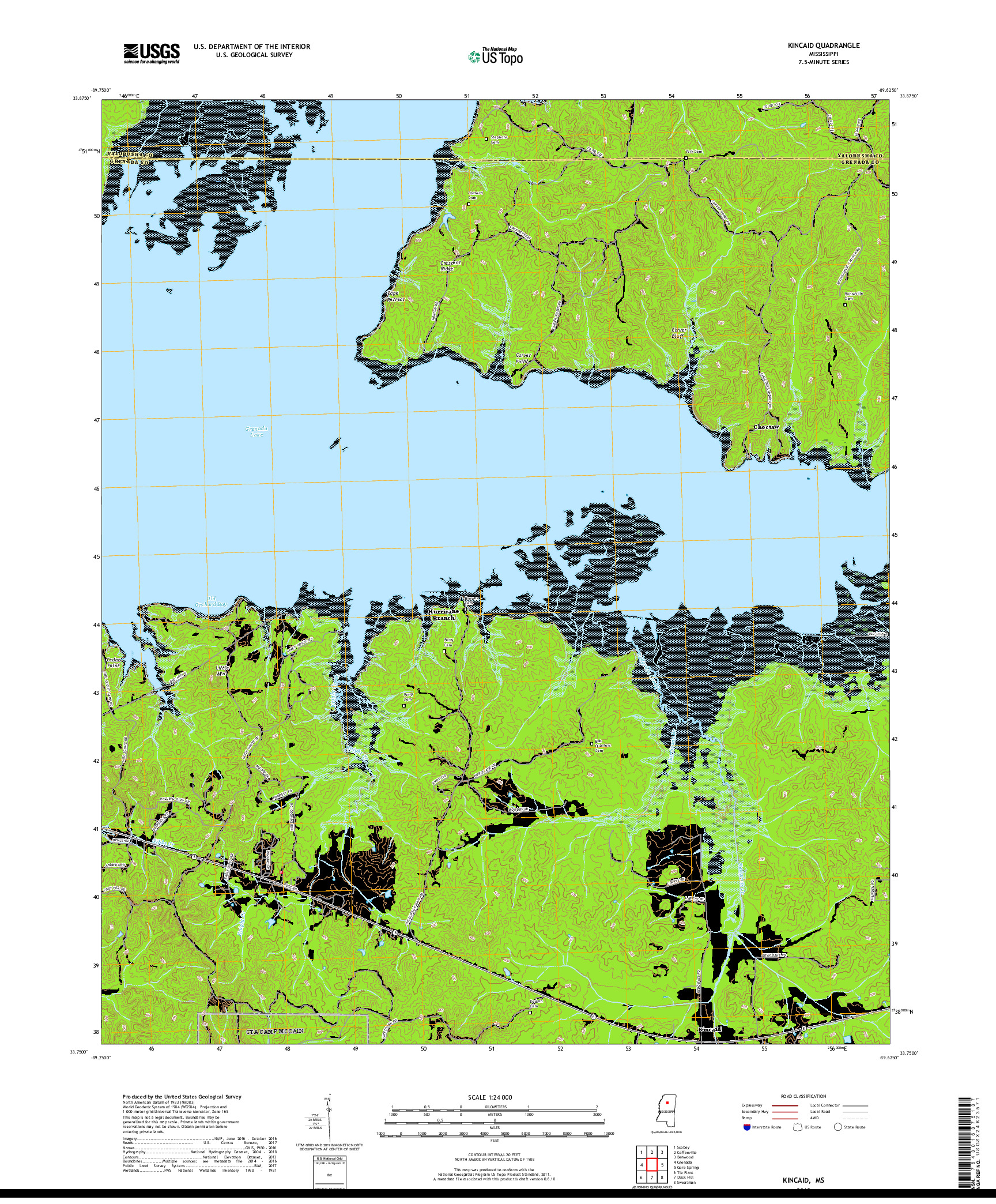 USGS US TOPO 7.5-MINUTE MAP FOR KINCAID, MS 2018