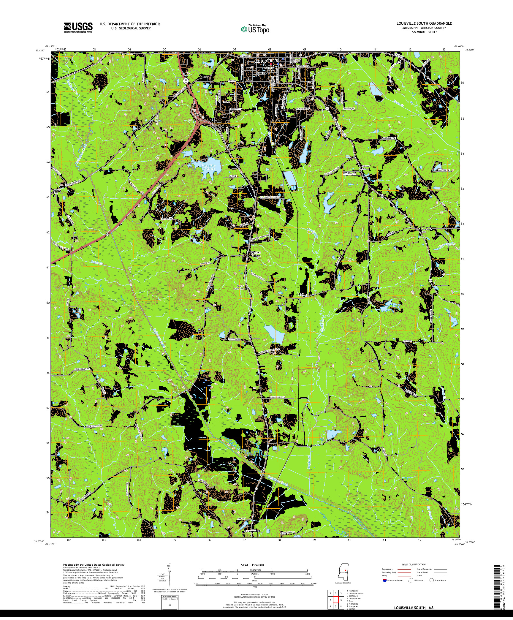 USGS US TOPO 7.5-MINUTE MAP FOR LOUISVILLE SOUTH, MS 2018