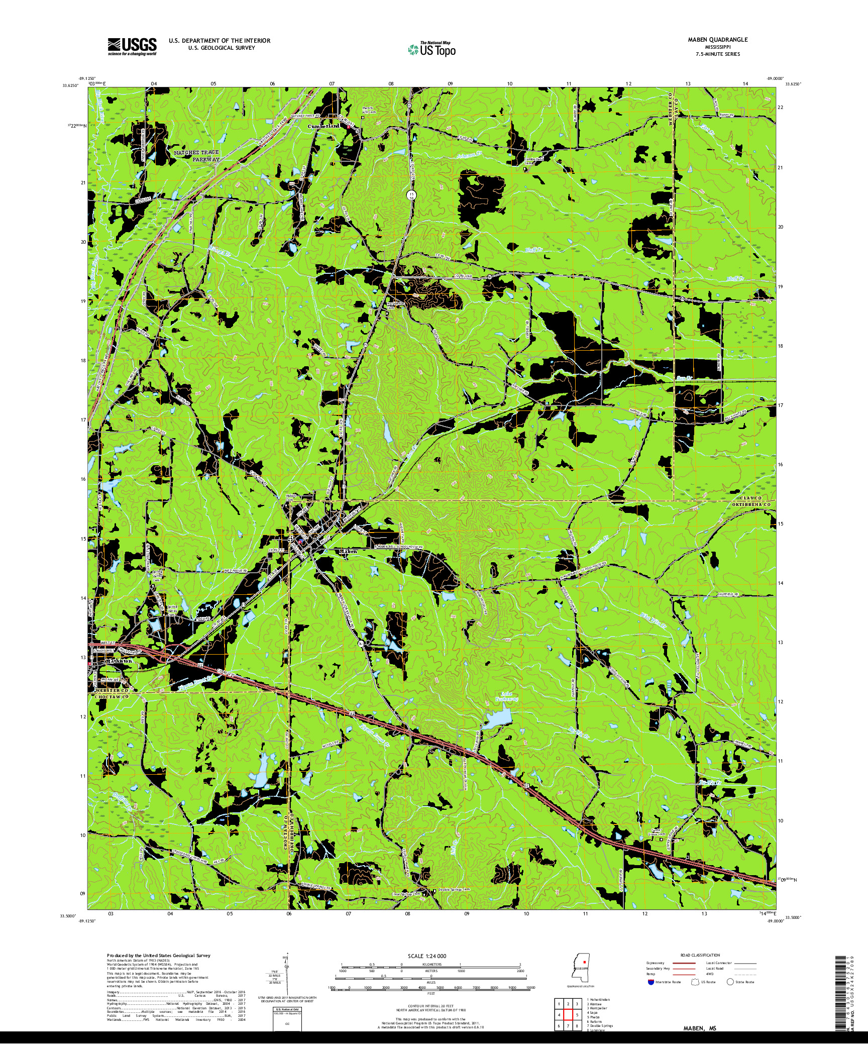 USGS US TOPO 7.5-MINUTE MAP FOR MABEN, MS 2018