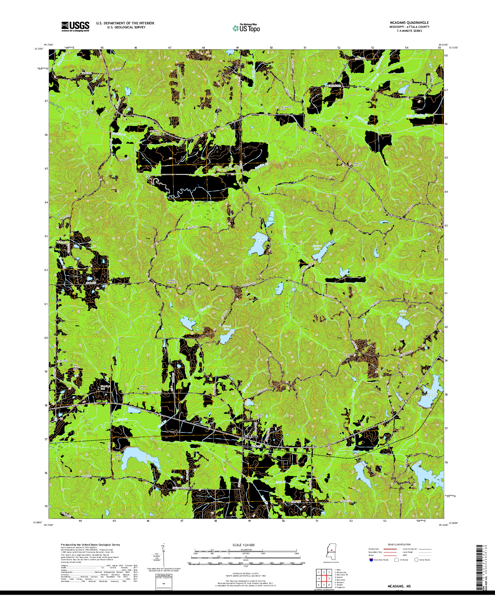 USGS US TOPO 7.5-MINUTE MAP FOR MCADAMS, MS 2018