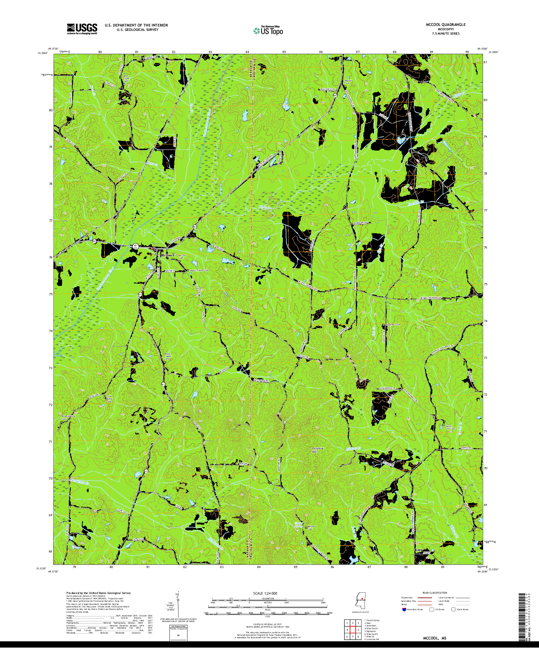 USGS US TOPO 7.5-MINUTE MAP FOR MCCOOL, MS 2018