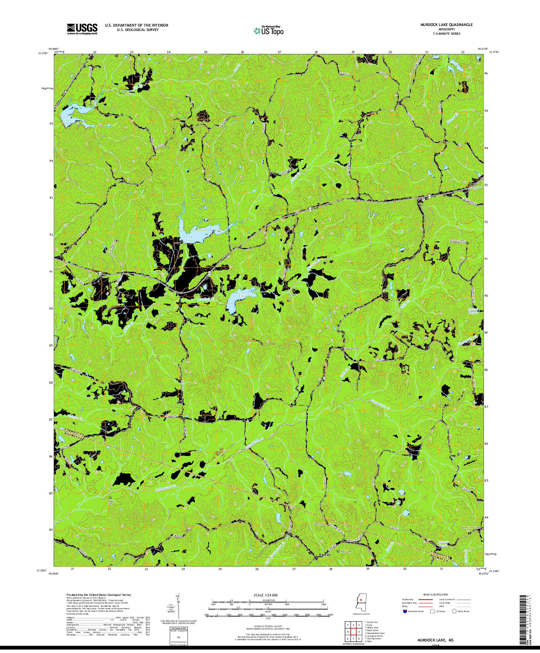 USGS US TOPO 7.5-MINUTE MAP FOR MURDOCK LAKE, MS 2018