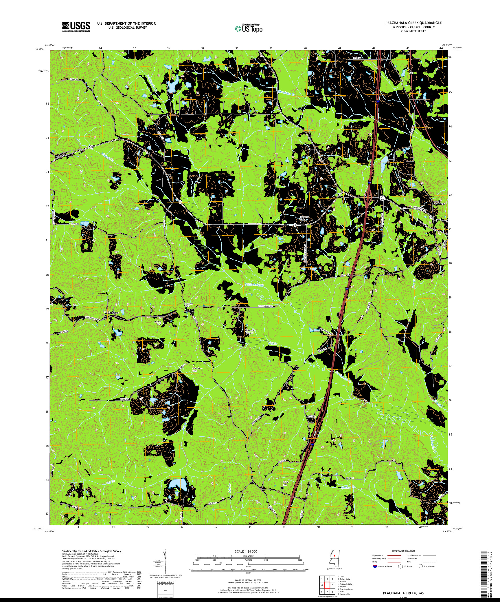 USGS US TOPO 7.5-MINUTE MAP FOR PEACHAHALA CREEK, MS 2018